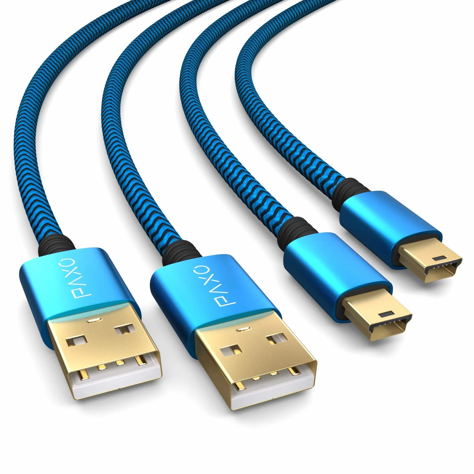 Kabel ładujący 2 x 4 m do kontrolera PS3, kabel USB na mini USB, długi, w oplocie, pozłacany, niebieski/czarny