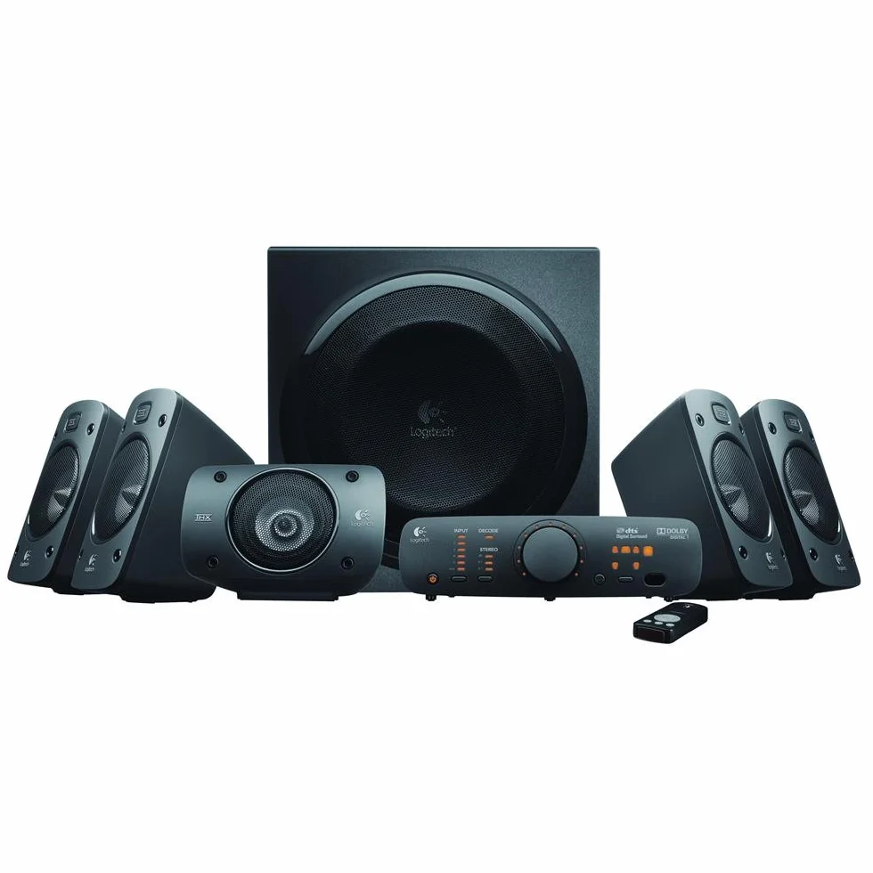 Logitech Z906 System dźwiękowy 5.1, głośnik z dźwiękiem przestrzennym 1000 W, THX, wiele wejść audio, pilot zdalnego sterowania, wtyczka EU, PC/PS4/Xbox/system stereo/TV/smartfon/tablet - Czarny