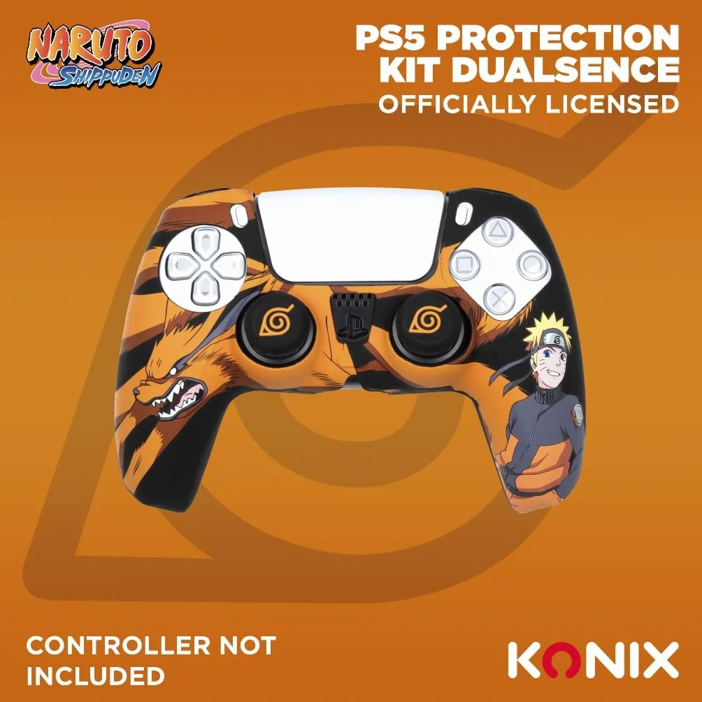 Konix Naruto Shippuden Etui ochronne na kontroler DualSense PS5 - Silikon - Uchwyty na kciuki - Projekt Kurama/Kyûbi Naruto - Czarny