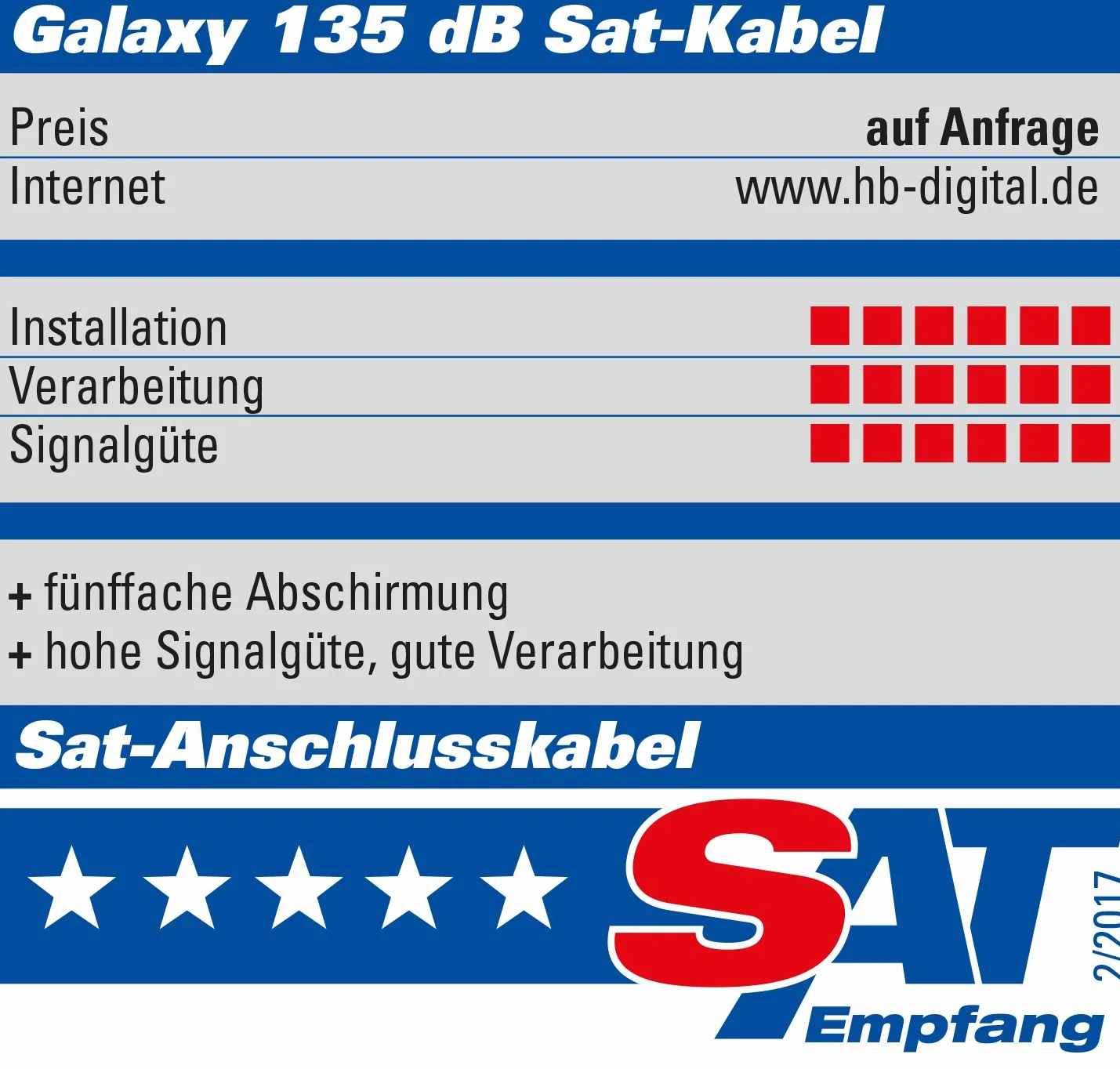 HB Digital 135 dB 25 m kabel koaksjalny SAT, czysta miedź, czarny, kabel koaksjalny antenowy, 5-krotnie ekranowany, do urządzeń z DVB-S / S2 DVB-C i DVB-T BK + zestaw z 10 pozłacanych wtykami F z