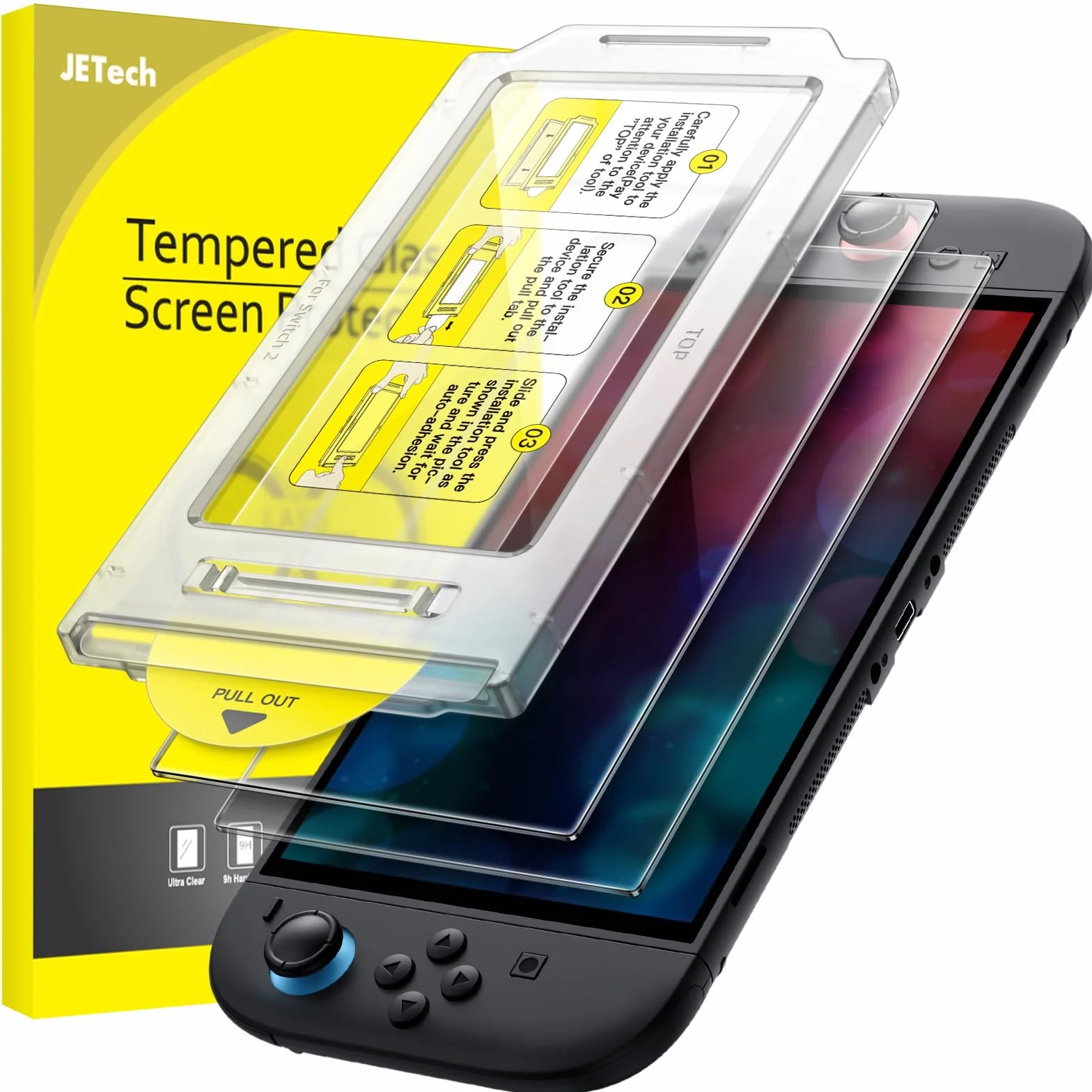 JETech Auto-Alignment Ochraniacz Ekranu dla Nintendo Switch 2 2025, 9H Szkło Hartowane Film z Bardzo Łatwe Narzędzie Instalacyjne, Antyzarysowania, HD Przejaśniać, 2 Sztuki
