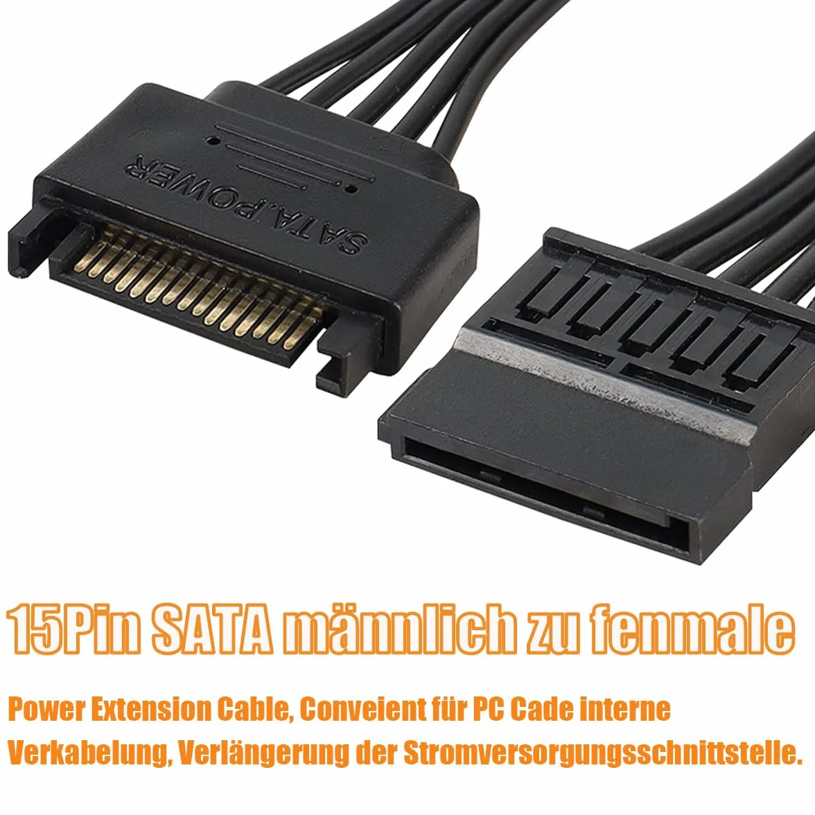 GERUI 2 szt. SATA 15-pinowy przedłużacz zasilania SATA męski na żeński płaski kabel do dysku twardego zasilacz HDD SSD nagrywarka DVD dysk