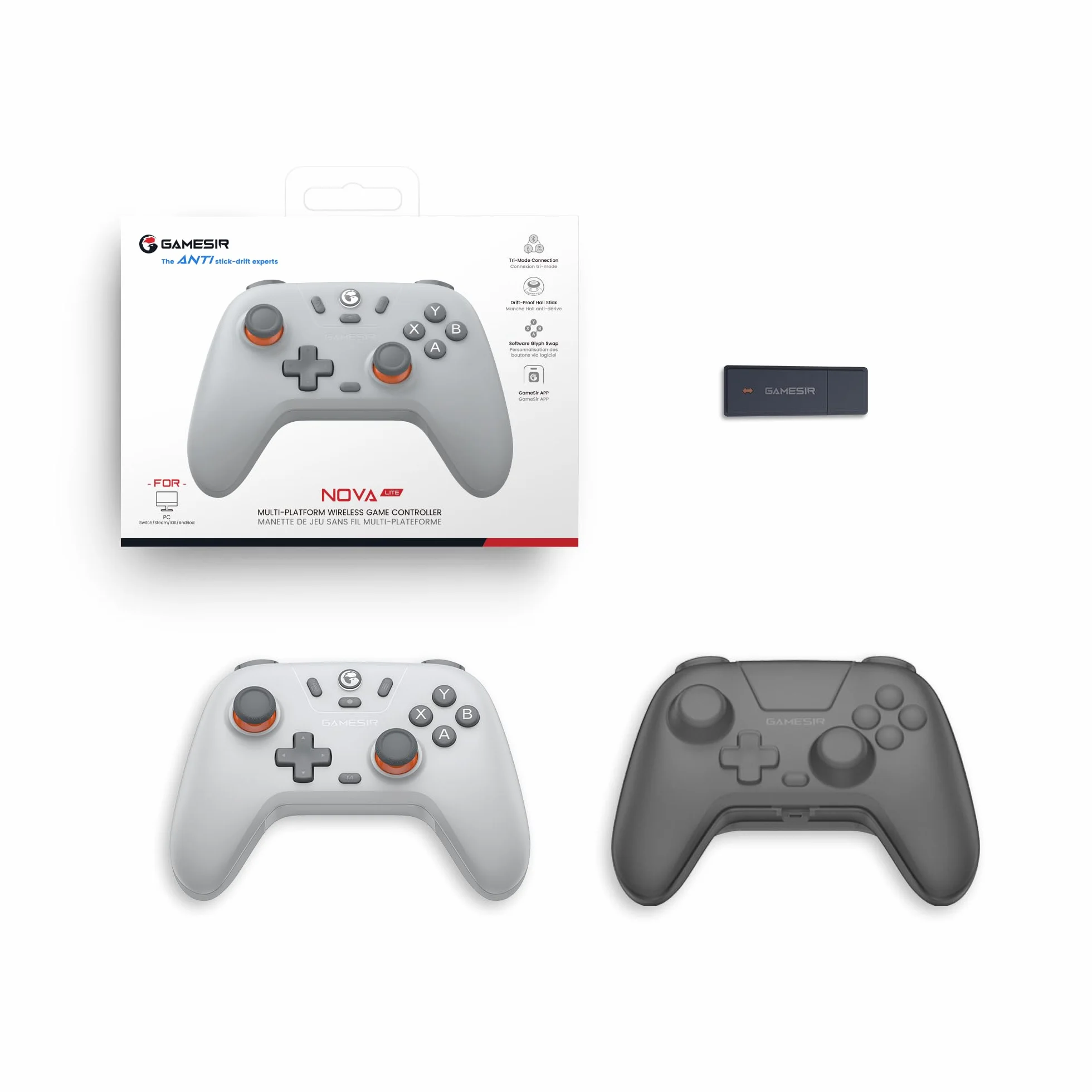 GameSir Nova Lite Wireless Controller – 2.4G & Bluetooth Gamepad for Windows PC, iPhone, Android, Switch & Steam Deck – Hall Effect Triggers, Turbo Function, Rumble Vibration (Ash Gray)