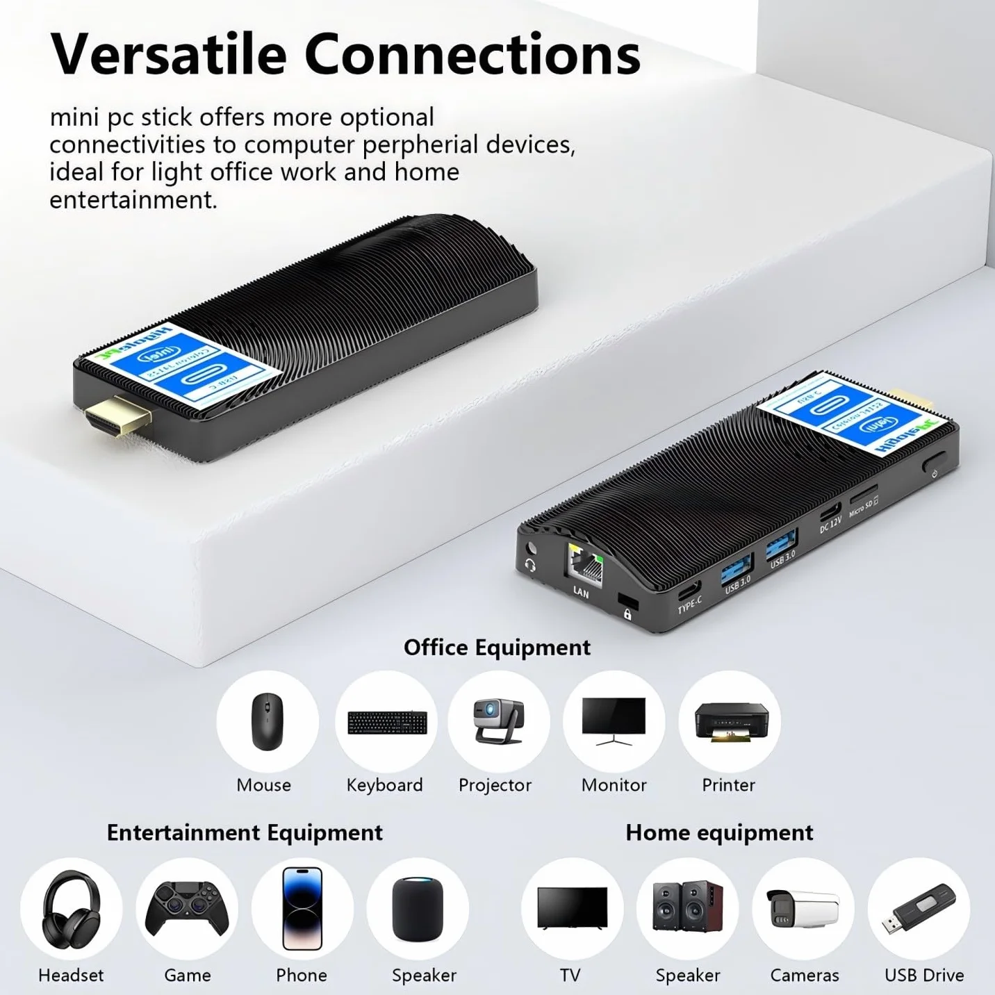 Mini PC Stick Win 11 Pro, mini komputer bez wentylatora, Celeron N4000 4 GB 64 GB eMMC 1.1 GHz, USB-C, USB 3.0 X 2, RJ45 Gigabit Ethernet 4K 60Hz, WiFi BT 5.0, HDMI 2.0 do domu, biura