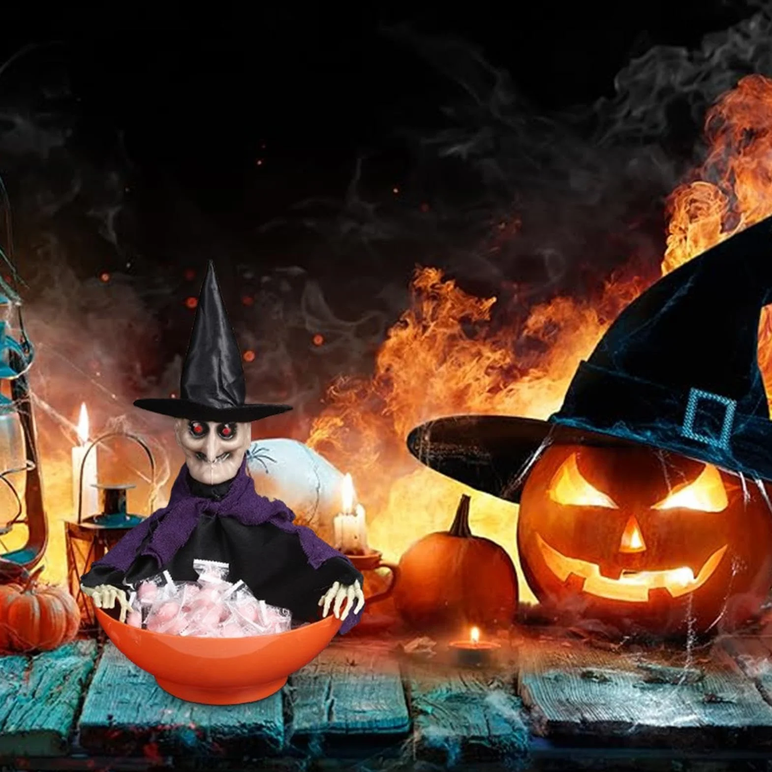 Halloween krzycząca miska cukierki z ruchomą górą dla nawiedzonego domu