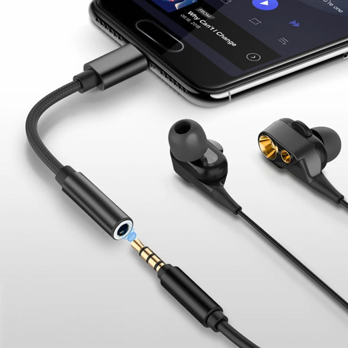 Adapter do słuchawek USB C, USB-C na jack 3,5 mm, adapter audio, uniwersalny czarny