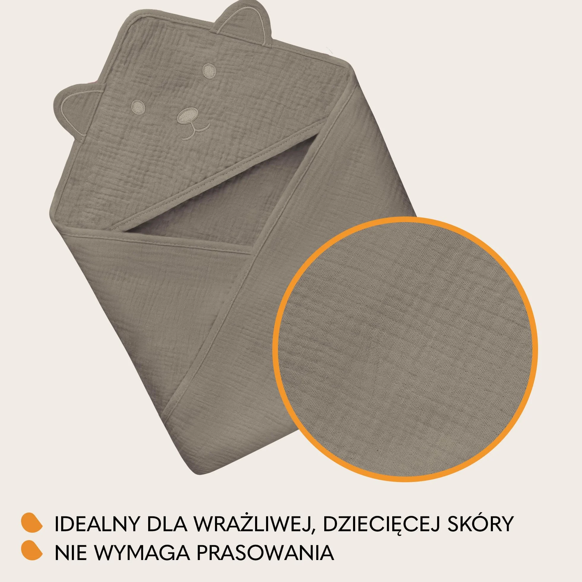 LIONELO MUSLIN HOODED TOWEL Ręcznik Muślinowy z Kapturem dla Niemowląt po Kąpieli 80x80 cm, Oddychający Miękki Ręcznik Kąpielowy Dziecięcy Naturalna Tkanina 6 Kolorów (Cappuccino)