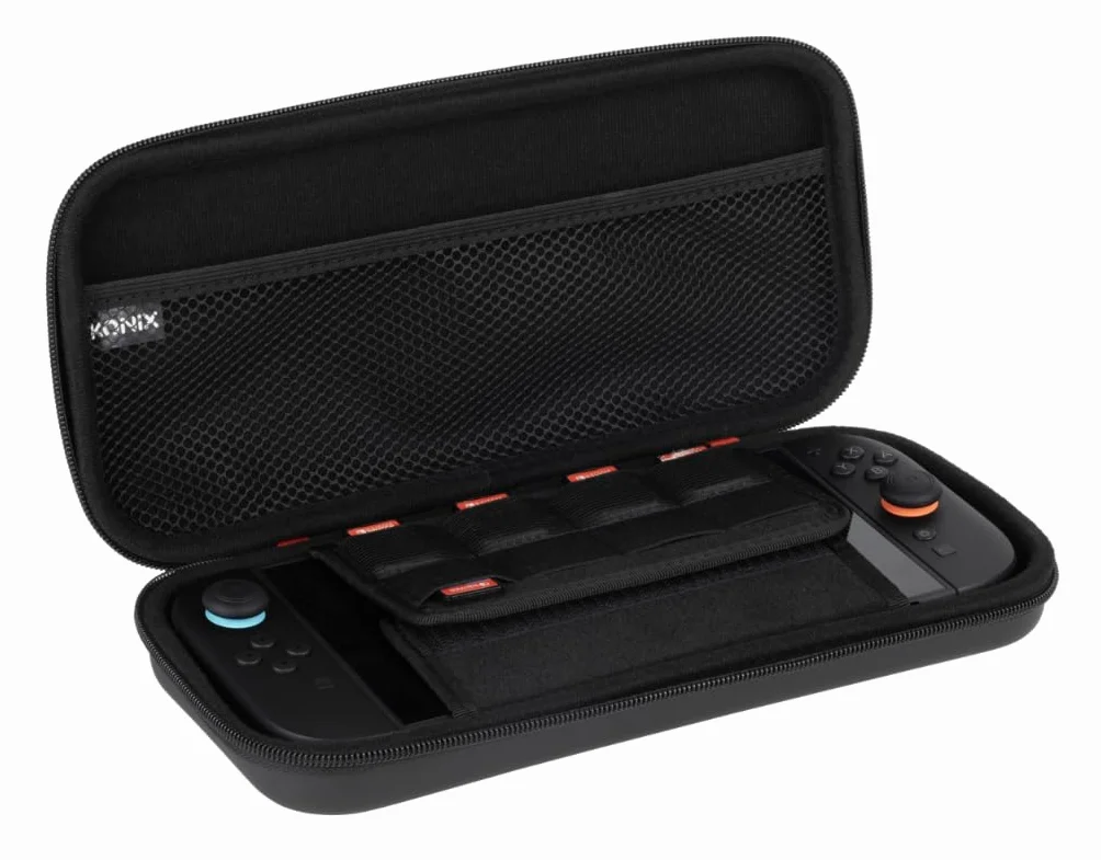Konix Schutzhülle und Tragetasche for Nintendo Switch, Switch OLED und Switch 2 - Zubehörnetz - 8 gniazd - czarny