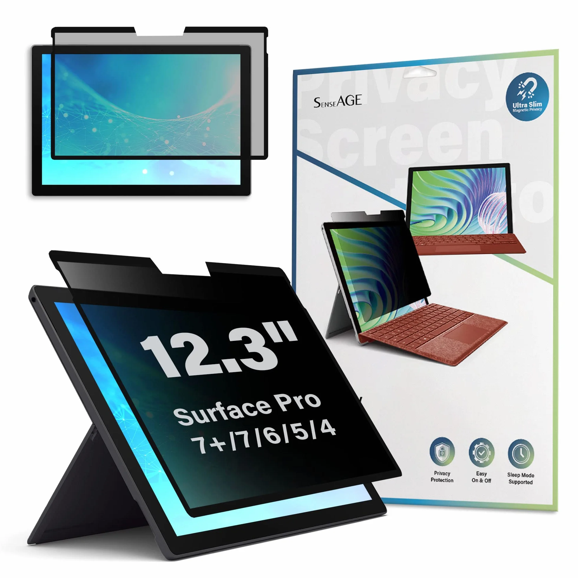 SenseAGE Magnetyczna osłona ekranu do Surface Pro 7+/7/6/5/4, antyodblaskowe/niebieskie światło, filtr ekranu antyszpiegowskiego, filtr prywatności z łatwym włączaniem/wyłączaniem, kompatybilna z