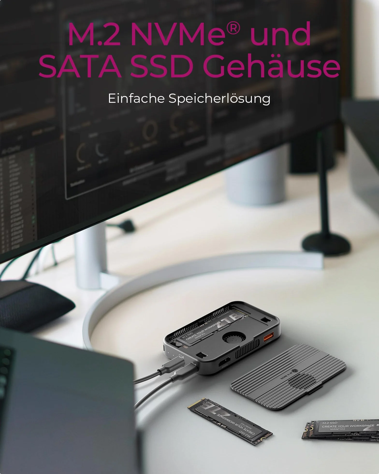 ICY Box USB-C DockingStation M.2 SSD/NVMe i SATA Obudowa USB 3.2 (10 GB/s) bez narzędzia HDMI 4K Power Delivery czytnik kart 100 W Zewnętrzna wtyczka & Play Czarny IB-DK4071M-CU31