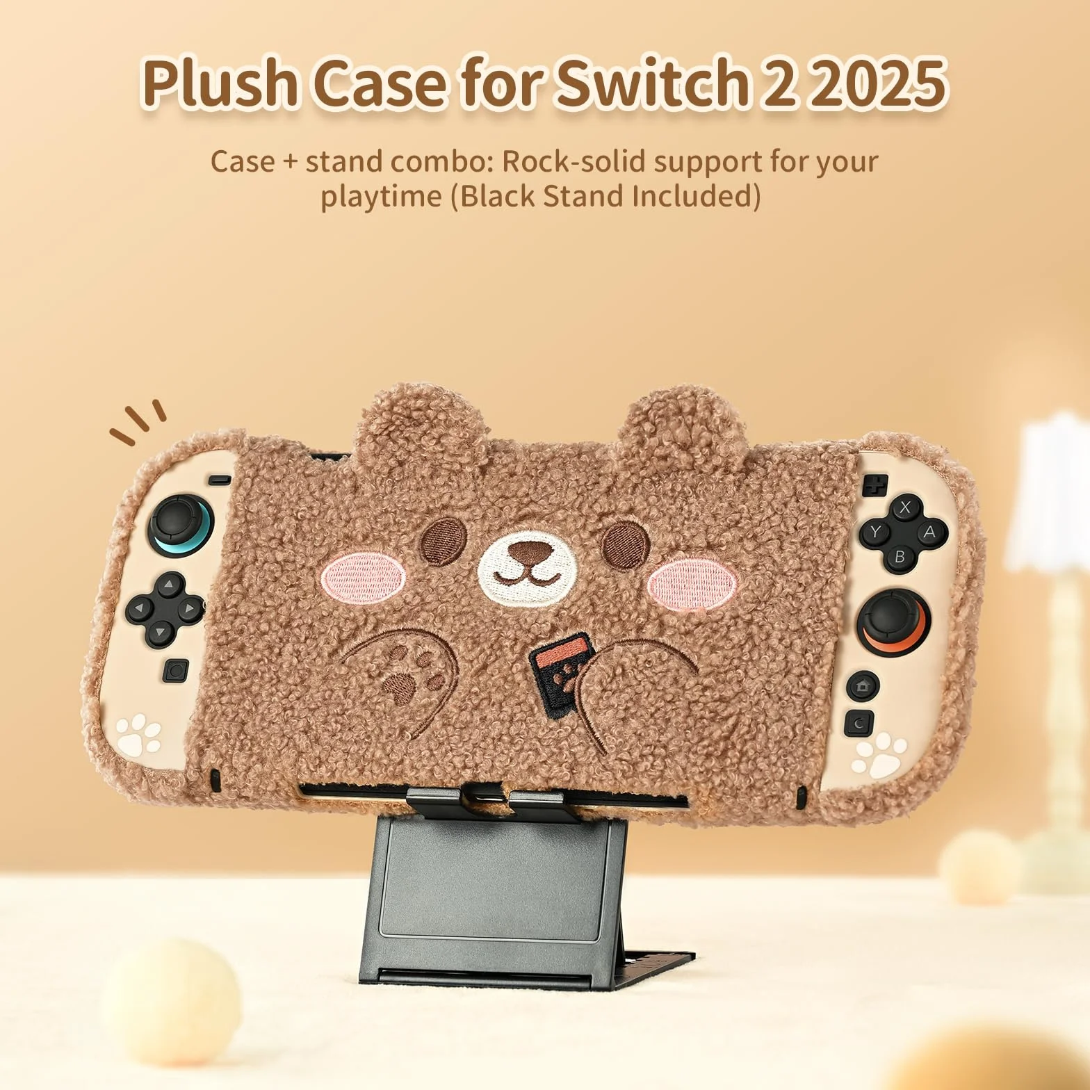 GeekShare Pluszowe etui kompatybilne z Switch 2 (2025), NS2 etui ochronne do konsoli Switch i kontrolera Grip Joy, pluszowy miś