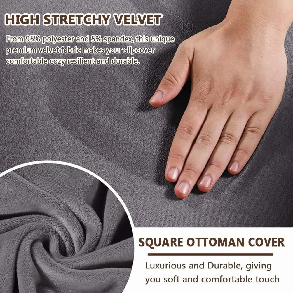 Square Ottoman Slipcover Velvet Stretch Cover 70x70 cm Gray