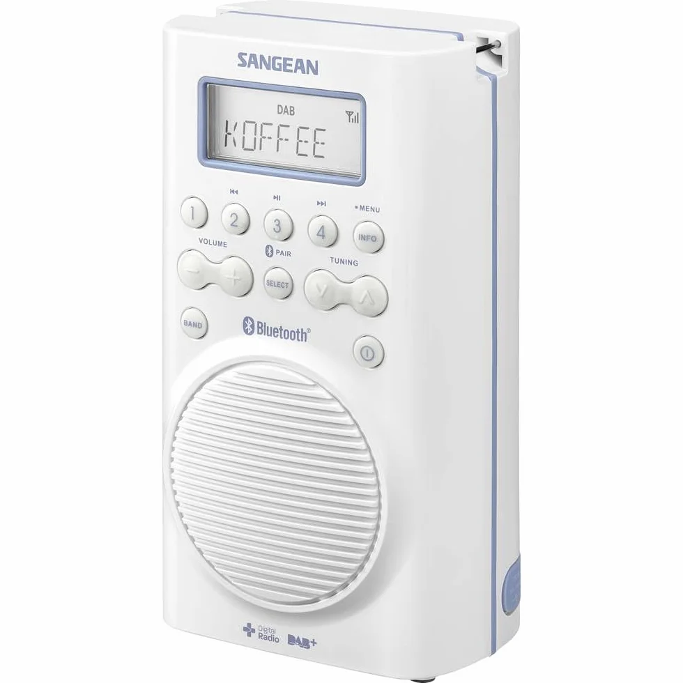 Sangean H-205D BT wodoszczelne radio prysznicowe (Bluetooth, DAB+, UKW-RDS, wodoszczelne zgodnie z JIS7), białe