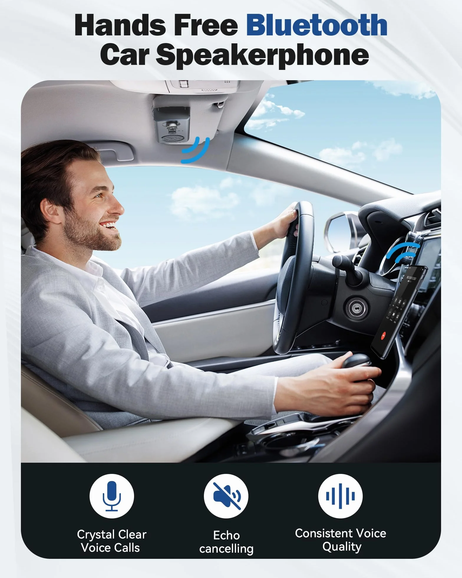 AGPTEK Zestaw głośnomówiący do samochodu, Bluetooth 5.3, zestaw głośnomówiący do GPS, wbudowany mikrofon, głośnik, muzyka, slot na karty TF, automatyczne ponowne łączenie, dla Siri i Google Assistant