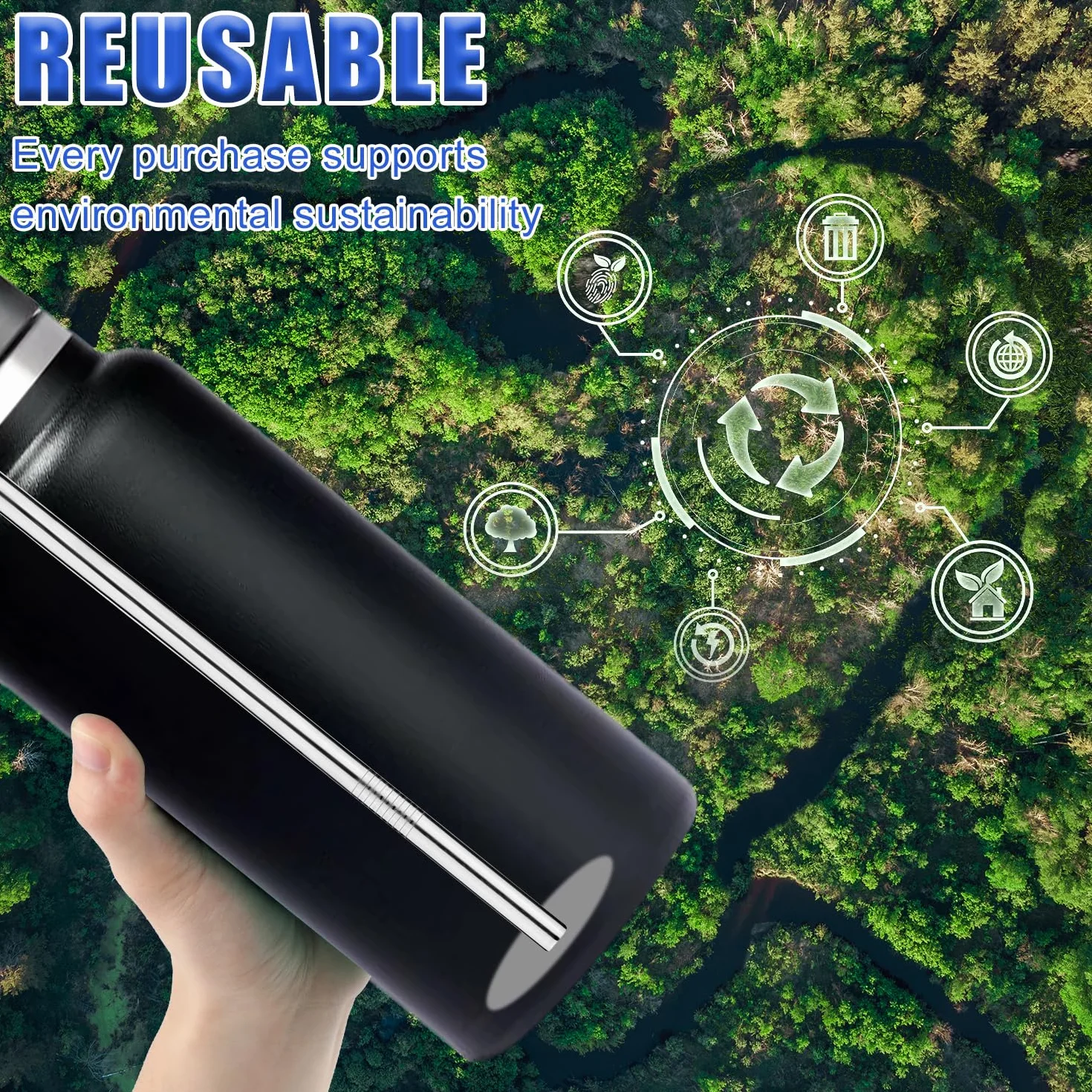 Metalowe Slomki Zamienne do Hydro Flask 4szt, Stal Nierdzewna z 2 Szczotkami, Akcesoria do Butelki 32oz Szeroka Szyjka