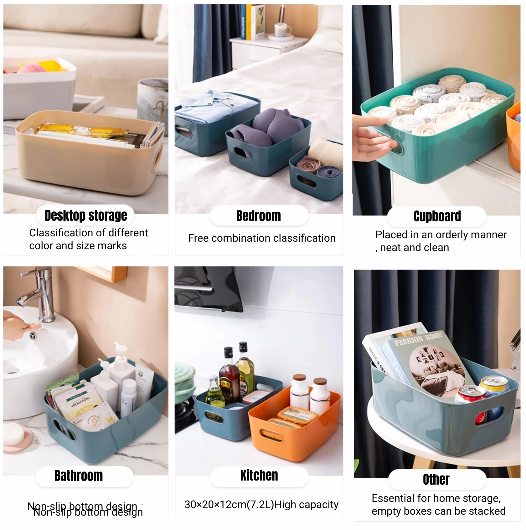 7 Plastikowy Kosz do Przechowywania z uchwytami,Pogrubiony Organizer łazienkowy Szafka Kuchenna Kosze do Przechowywania Plastikowe Pudełko do łazienki Kuchnia (Biały, 25×18×10 cm)