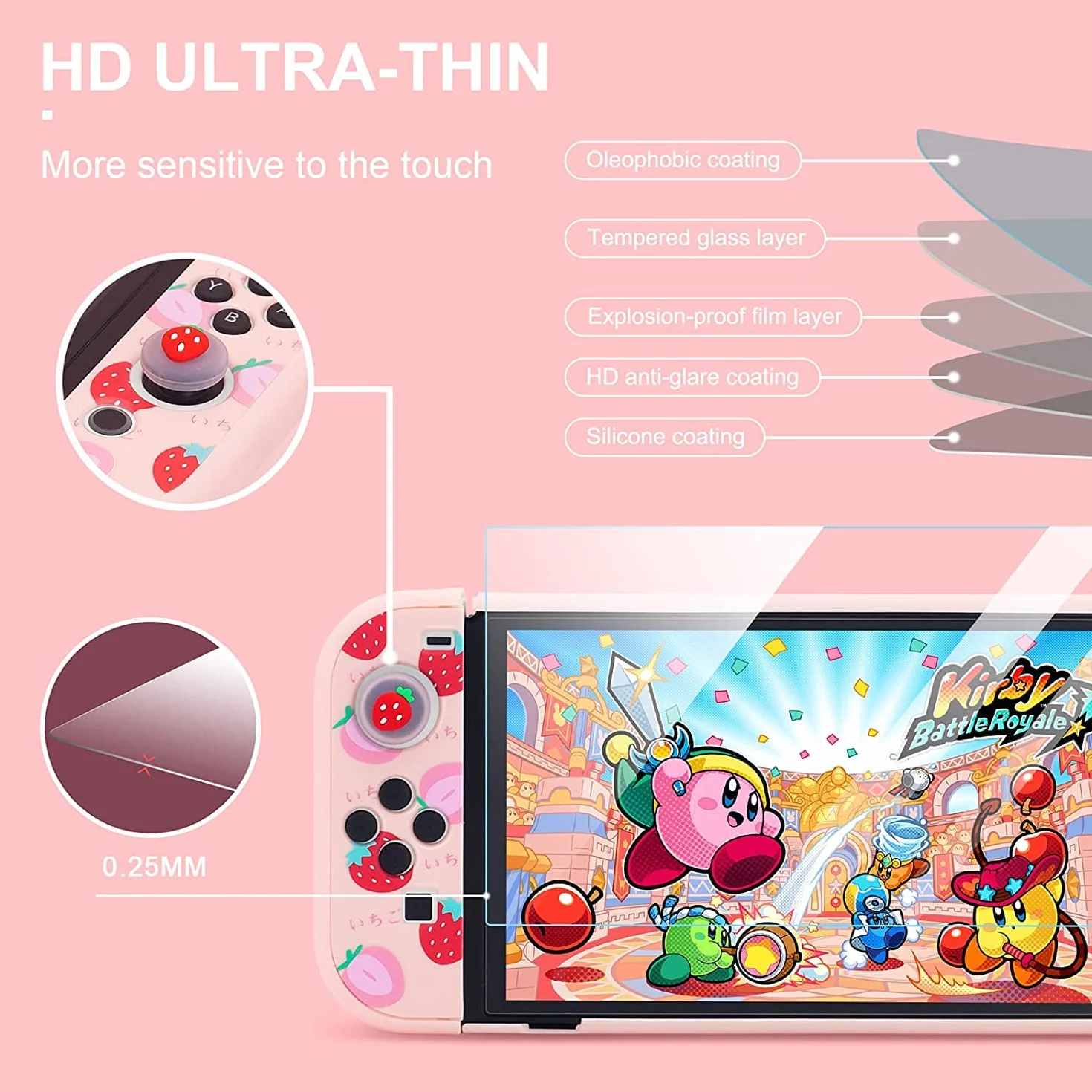BRHE Switch pokrowiec Case etui do Nintendo Switch, akcesoria podróżne, torba do przenoszenia, zestaw z torbą do gry i 2 nakładkami na kciuki (różowe)