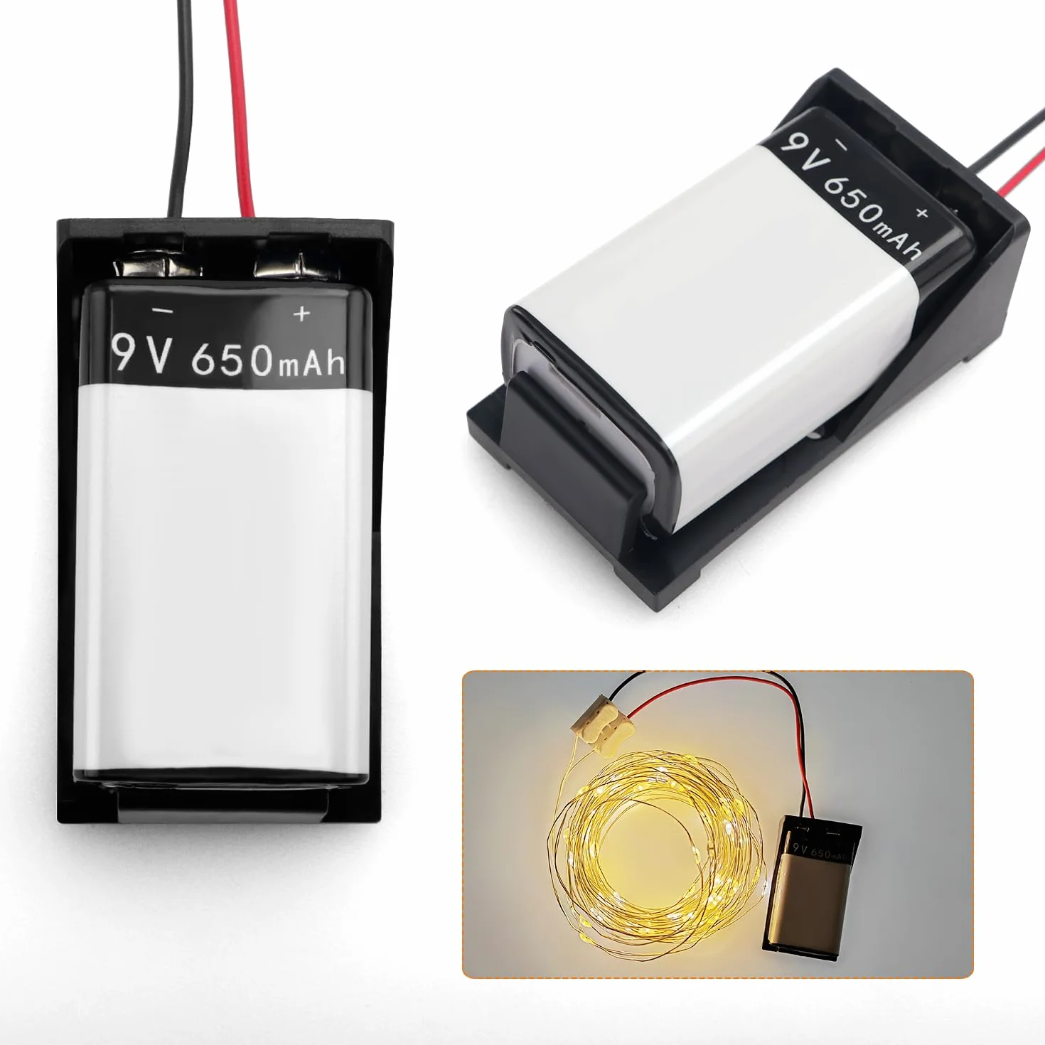 6 Sztuk 9V Battery Holder, KUOQIY Plastikowy Pojemnik na Baterie 9V z Przewodem, Pojemnik na Baterie 9V do CCTV, Silnika, Solenoidu, Taśmy LED, ze Śrubą i Śrubokrętem
