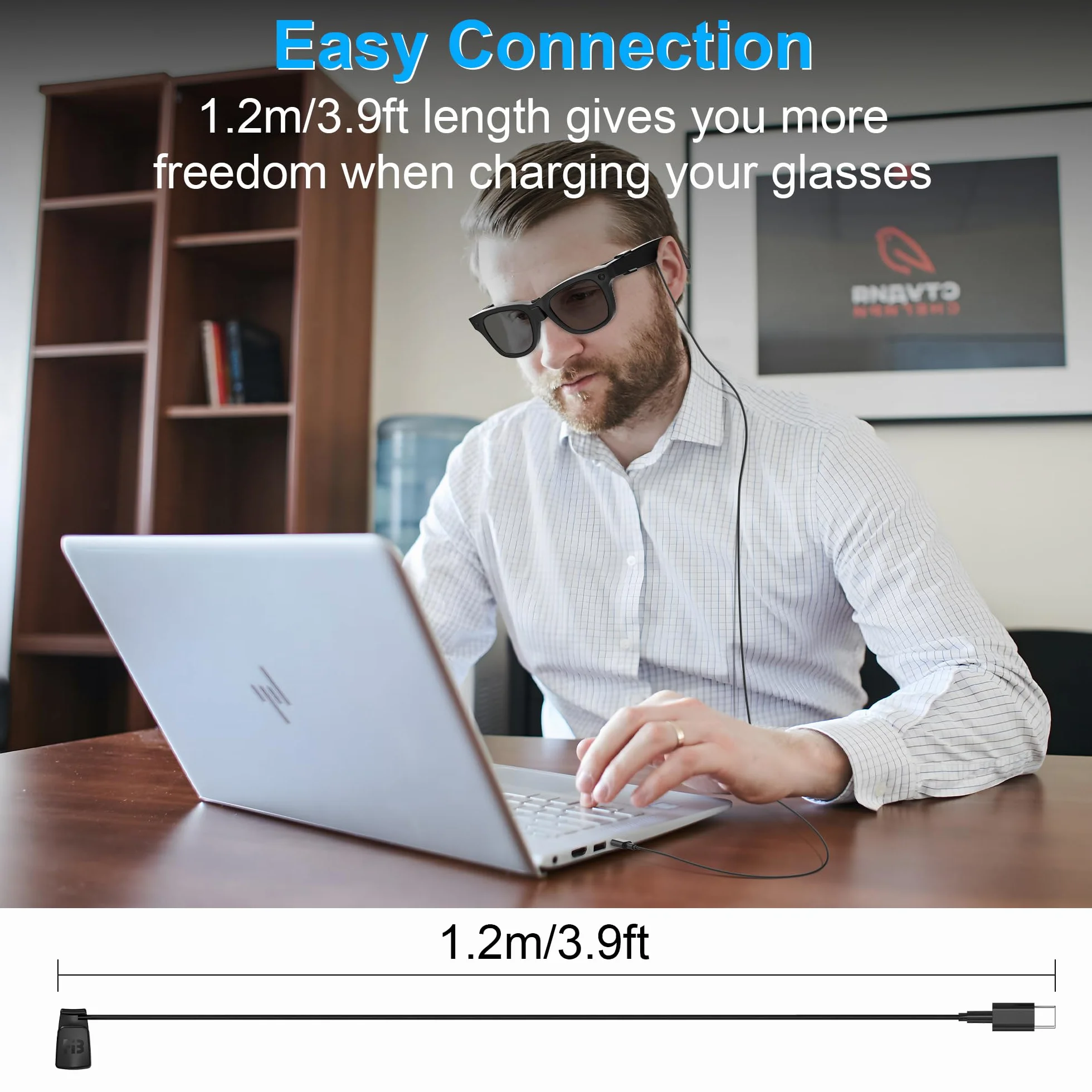 HiBloks Kabel do ładowania Ray-Ban Meta Wayfarer/Skyler/Headliner Gen 2 i akcesoria Oakley Meta HSTN, ładowanie typu C 1,2 m podczas użytkowania, przenośny, do podróży, samochodu, telefonu, laptopa