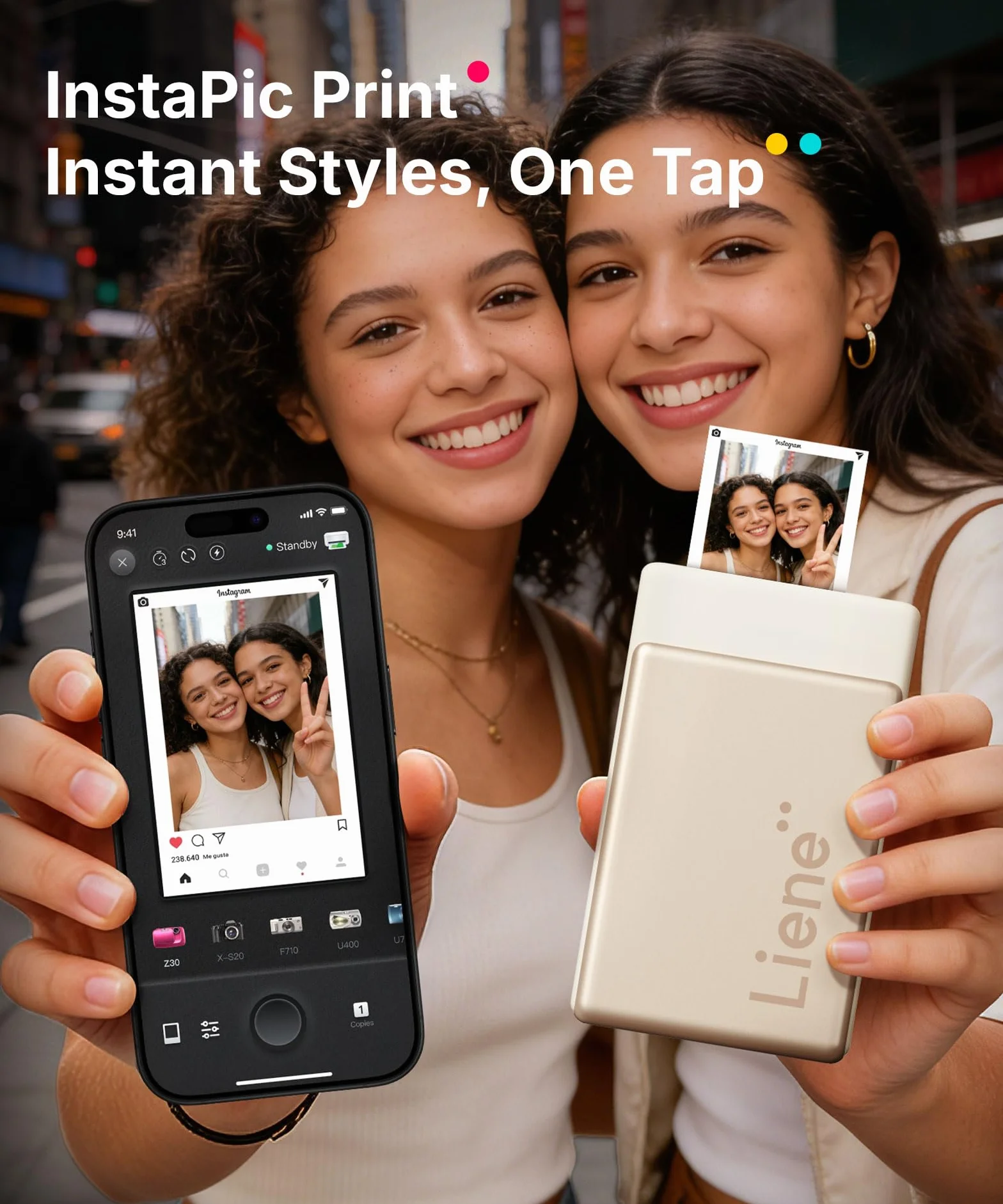 Liene Pearl N200 Pro Przenośna mini drukarka do zdjęć z sublimacją barw – w zestawie 10 samoprzylepnych zdjęć (5x7,6 cm) & wstążka barwna, Bluetooth, 300 DPI, natychmiastowy wydruk zdjęć dla iPhone'a