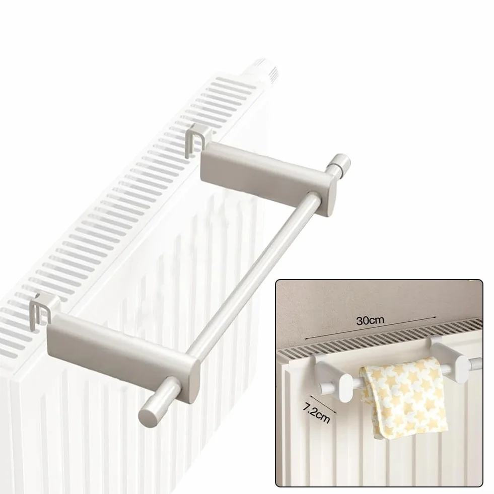 Kompaktowy wieszak na ręczniki grzejnikowe 30 cm biały stal organizer łazienkowy