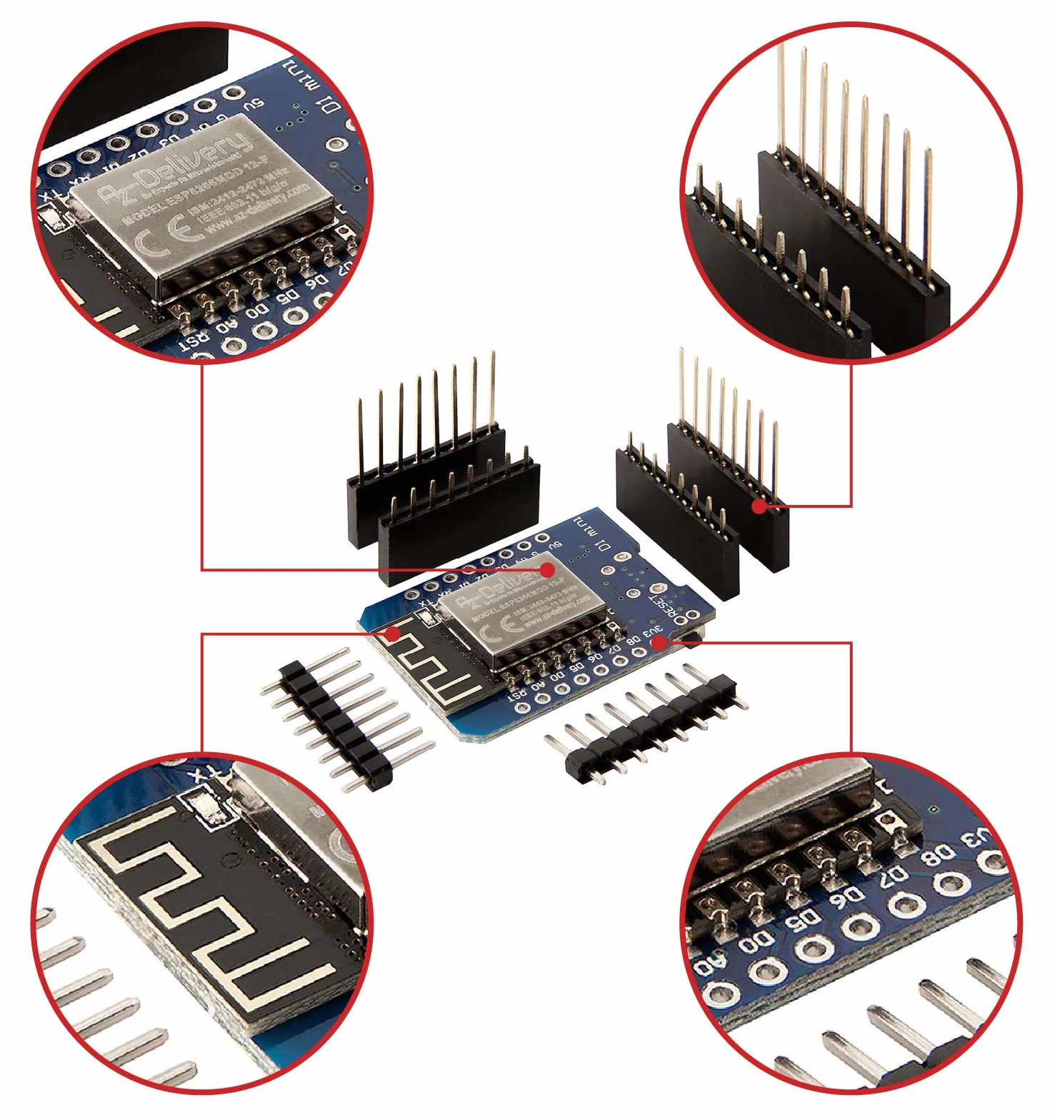 AZDelivery D1 Mini NodeMcu z ESP8266-12F Moduł WLAN CH340G Lua, kompatybilny z Arduino w tym e-book!