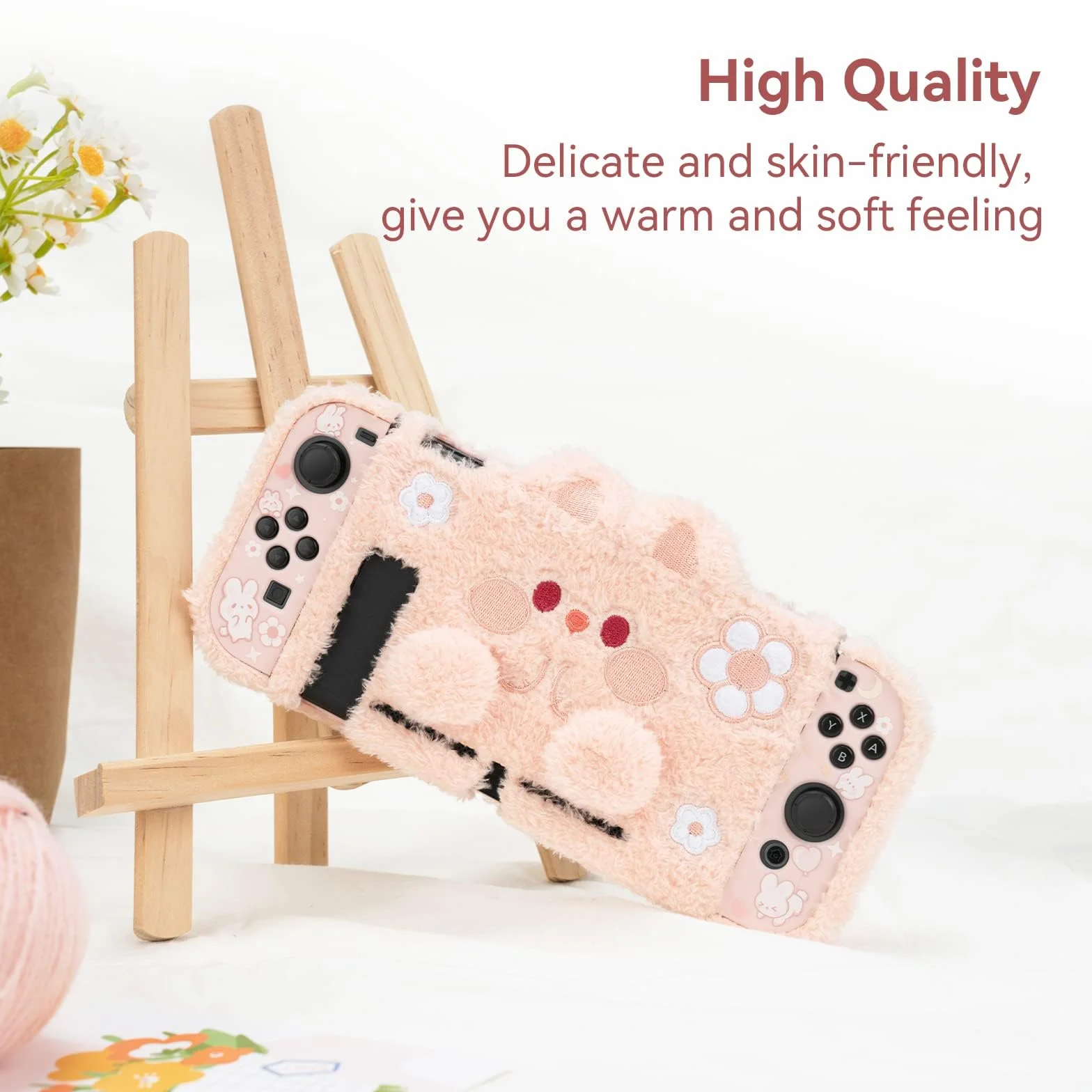 GeekShare Śliczne pluszowe etui ochronne do Switch/OLED - amortyzujące wstrząsy, odporne na zarysowania, skórzane, pluszowy królik (do Switch 2017)