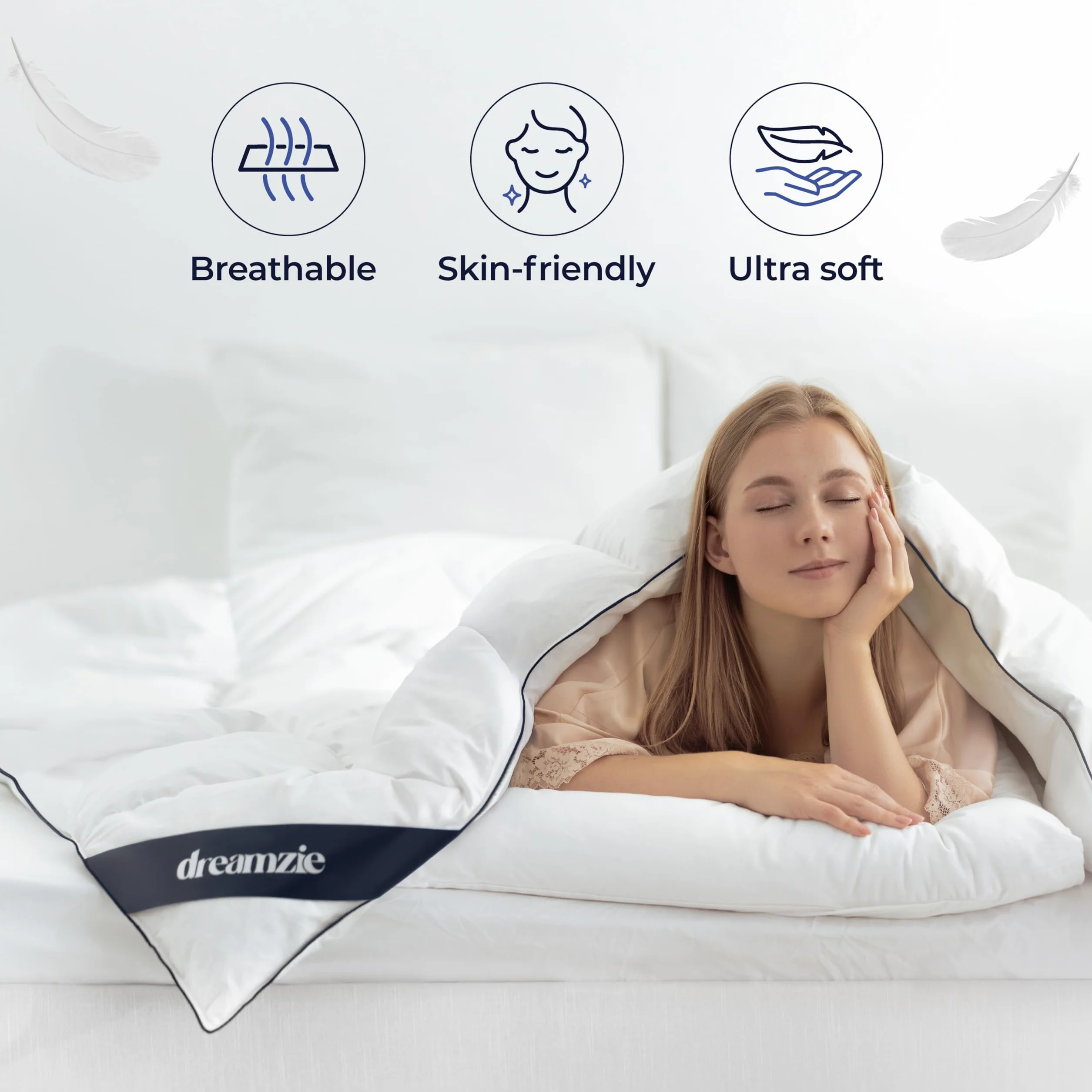 Dreamzie Kołdra Ultra Comfort 155x220 cm z pierza i puchu kaczego 650gsm Oeko-Tex RDS Downpass