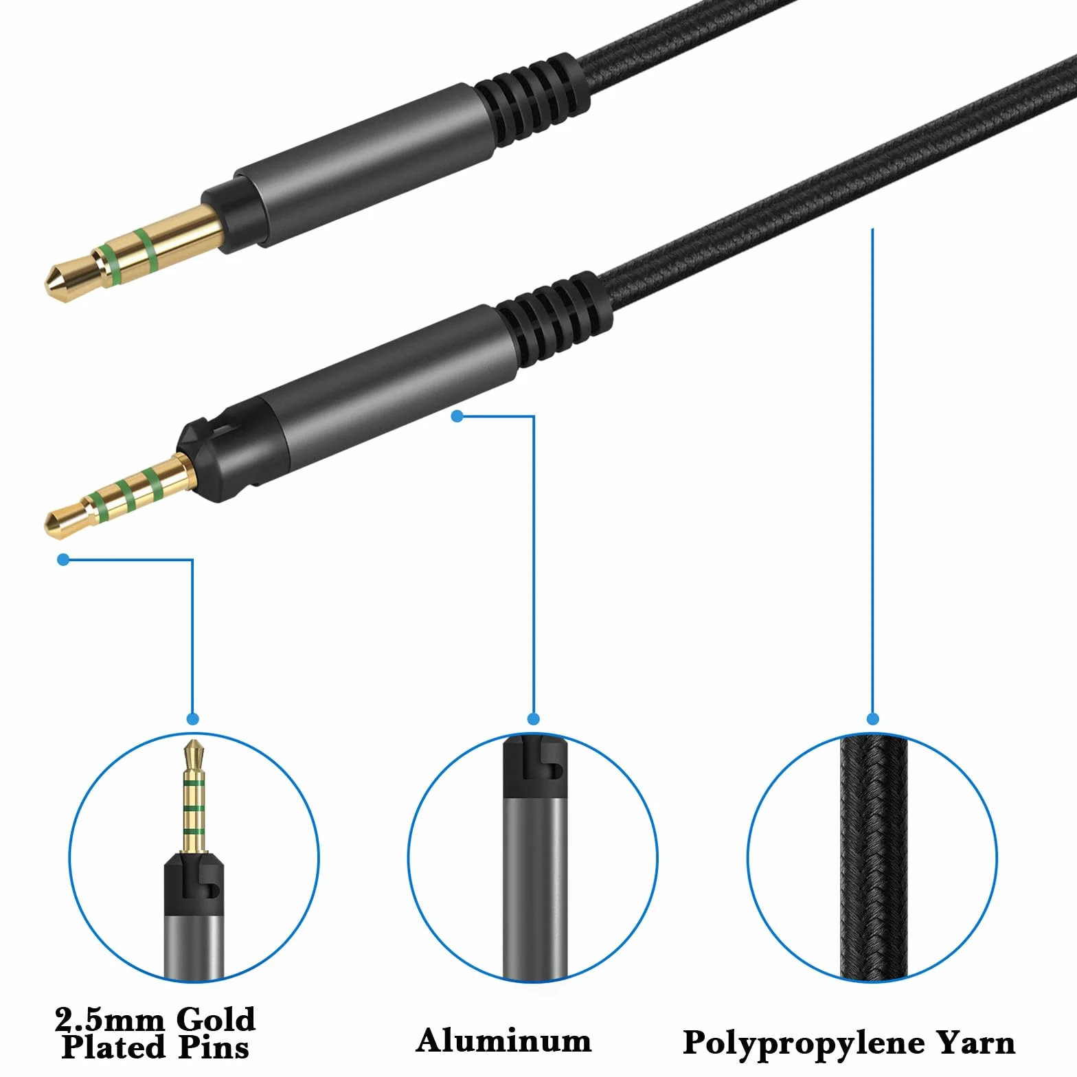 Linkidea Kabel audio do słuchawek Sennheiser HD 620S/599/ 598SR/579/569/ 560S/ 559/558/550/505/400 PRO, zapasowy kabel AUX 2,5 mm na 3,5 mm, czarny, 170cm