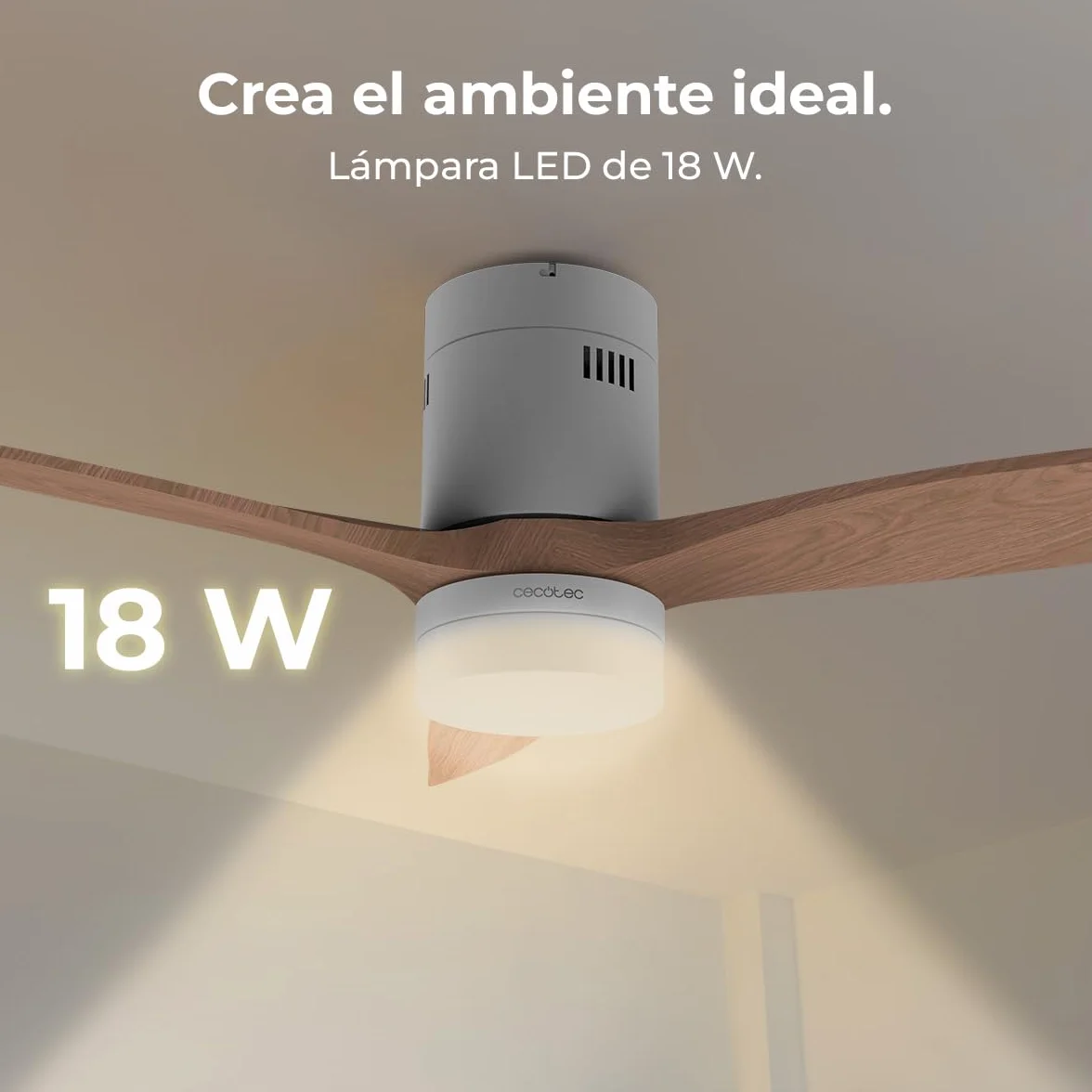 Cecotec Wentylator sufitowy z oświetleniem LED Energysilence Aero 5600 Classic. 40 W, silnik DC, średnica 132 cm, lampa LED 18 W, timer, 6 prędkości, pilot zdalnego sterowania, funkcja letnia/zimowa