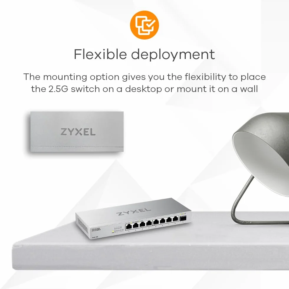 Zyxel 8-portowy przełącznik 2,5 G Multi-Gig Unmanaged Switch z 1 x 10G SFP+ | montaż na stole lub ścianie [XMG-108]