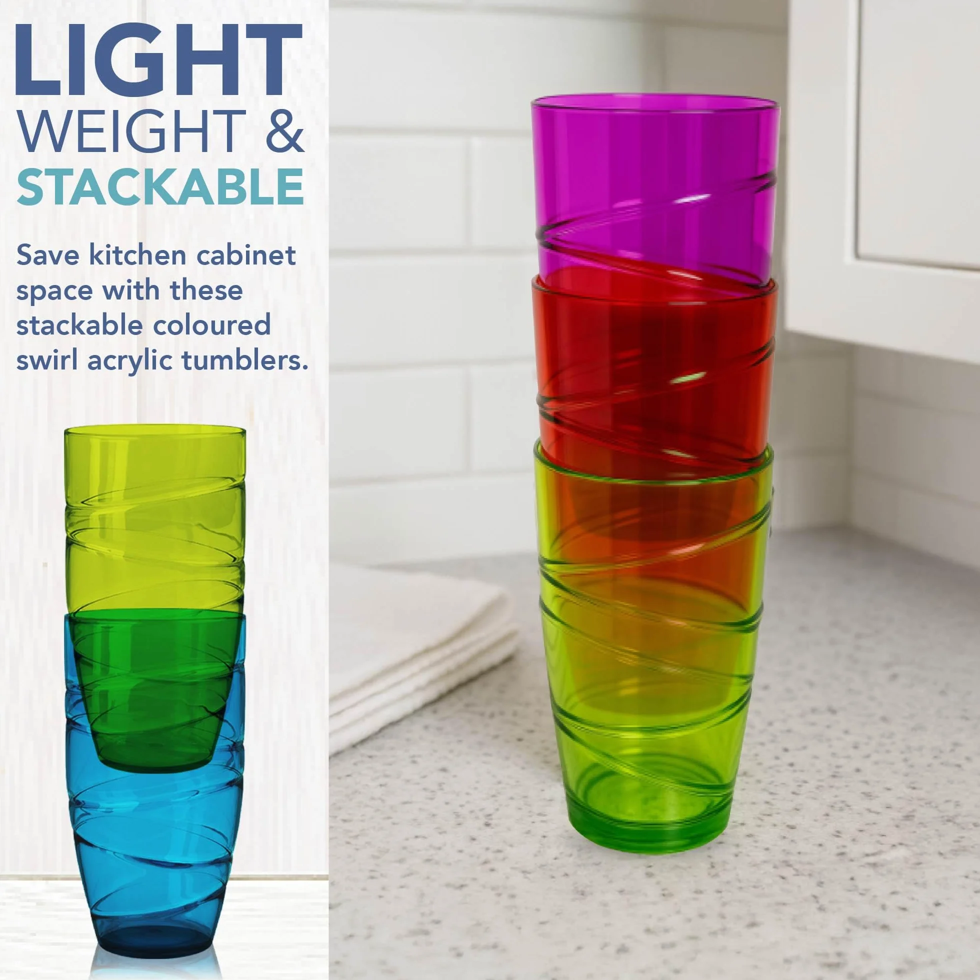 HEFTMAN Zestaw plastikowych szklanek 12–550 ml, akrylowe z motywem wirowym