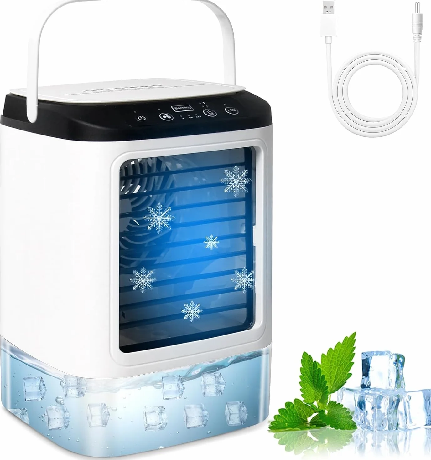 Przenośny klimatyzator 4 w 1, 900 ml, 3 prędkości, 2 mgiełki, oscylacja 90°, cichy