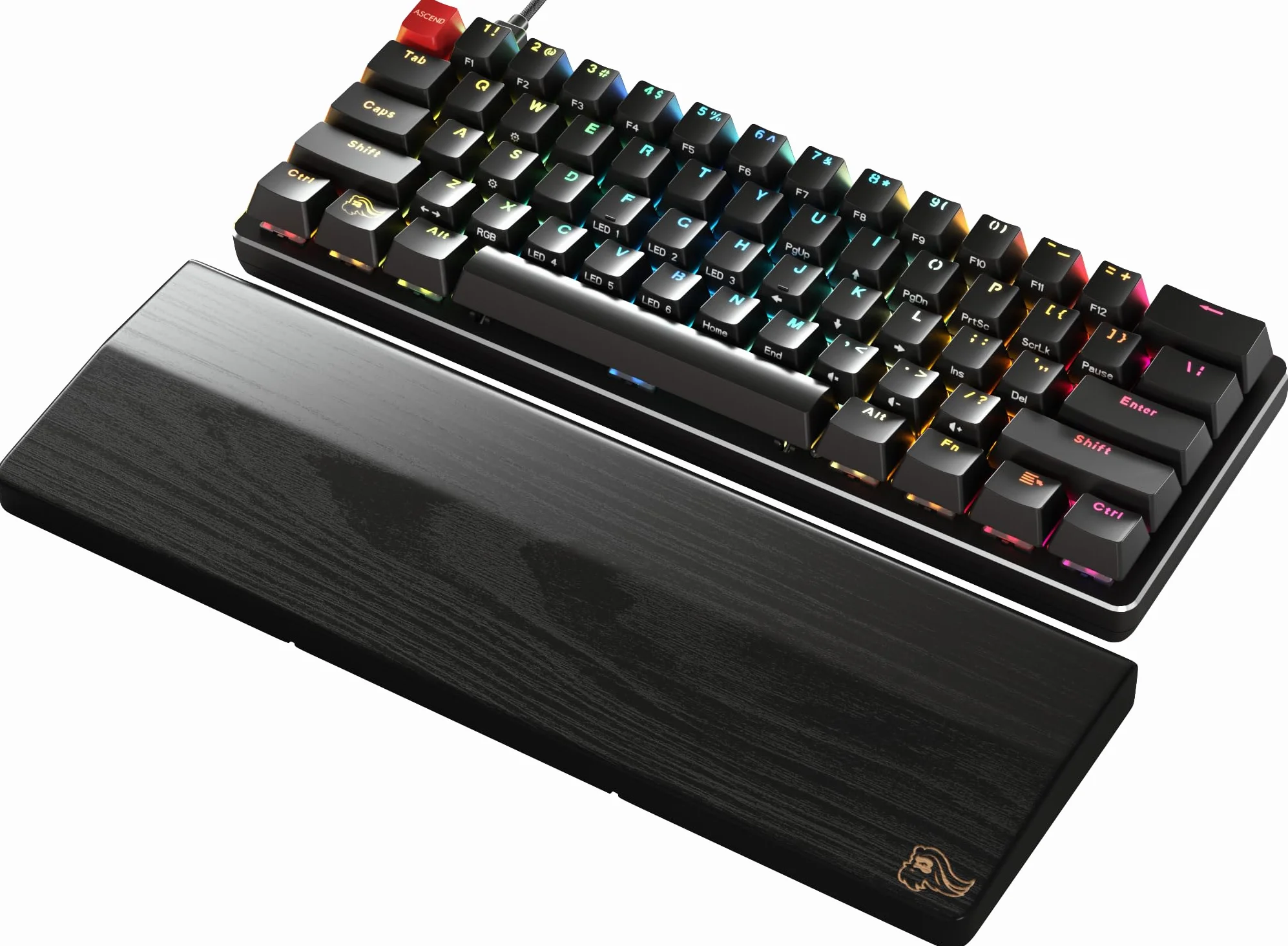 GLORIOUS Gaming drewniana podkładka pod nadgarstek klawiatura (Compact) – biały jesion, śr. ziarnistość, gładka, odp. na Pot, łatwe czyszczenie, antypośl. spód, 300x100x19 mm – onyks