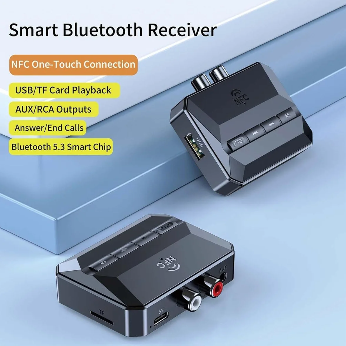 Odbiornik Bluetooth NFC, Adapter Bluetooth 5.3 AUX do Samochodu, Bezprzewodowy Odbiornik Audio do Domowego Zestawu Stereo/GłOśNika/Muzyki