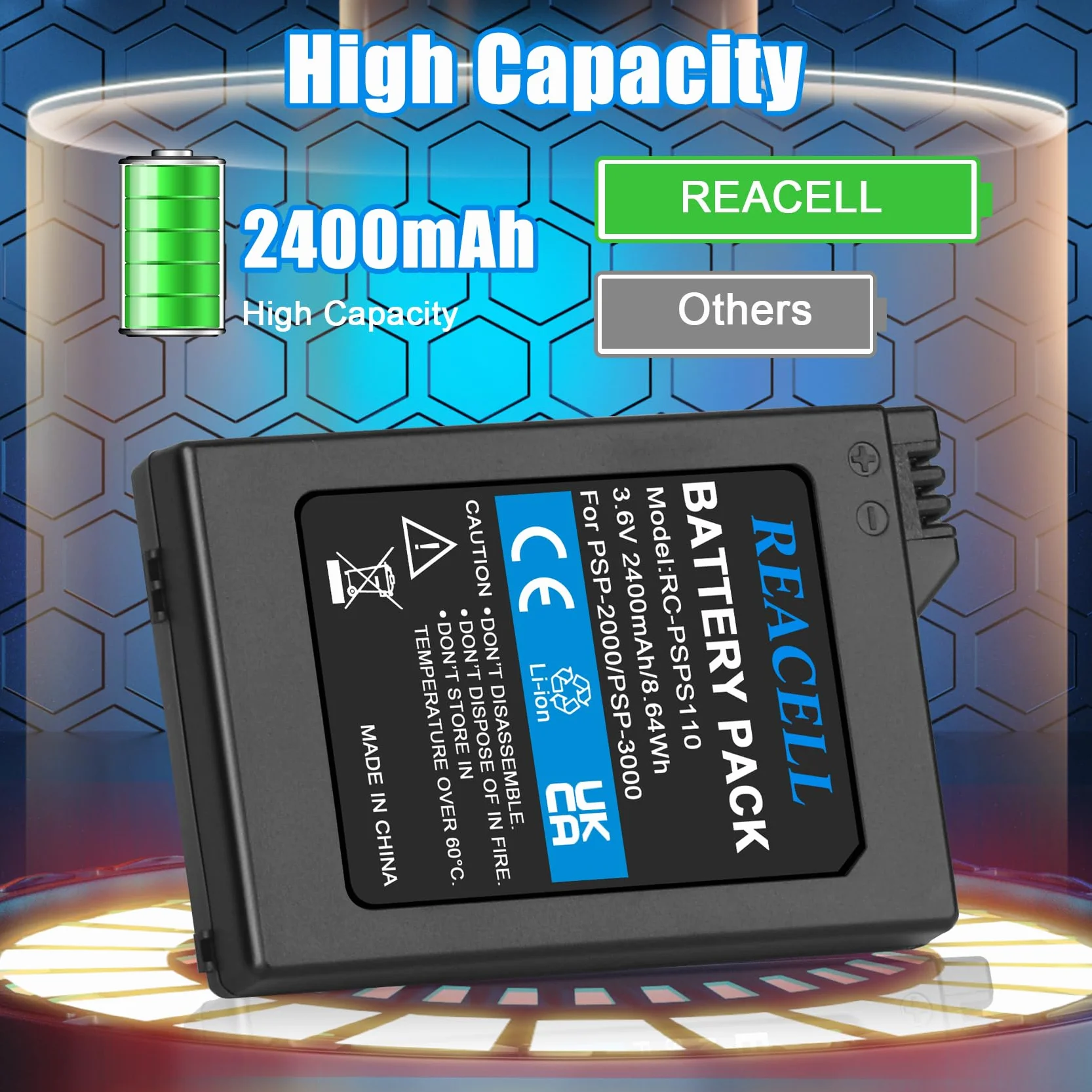 2400mAh 3.6V Zastępczy akumulator do PSP-S110 Kompatybilny z PSP-S110, PSP-2001, PSP-3000, PSP-3004, PSP-3001, PSP-3002