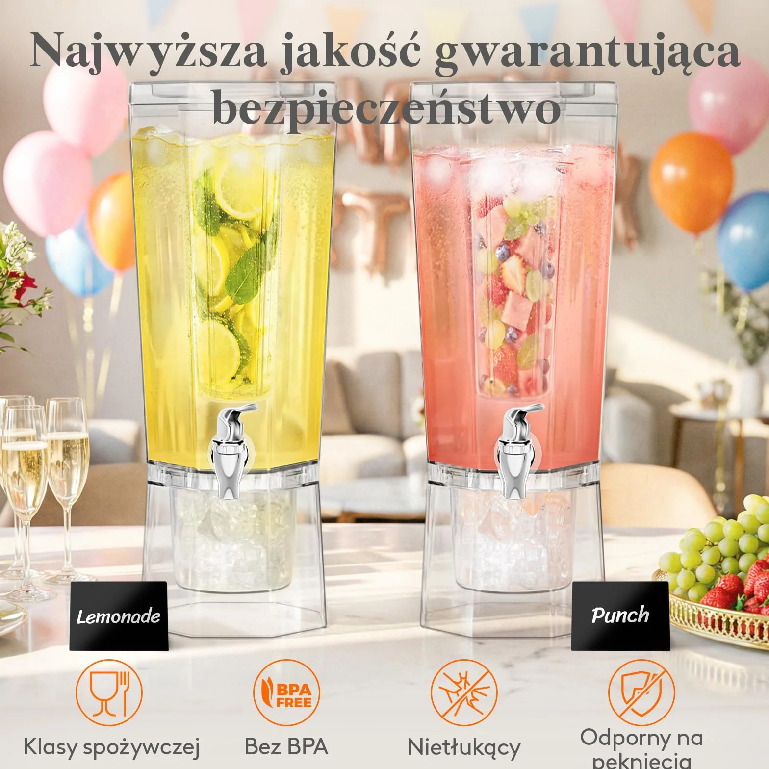 Lifewit Dozownik Napojów 6L z Kranikiem, Zestaw 2 Plastikowe Dzbanki do Koktajli, Soków i Lemoniady