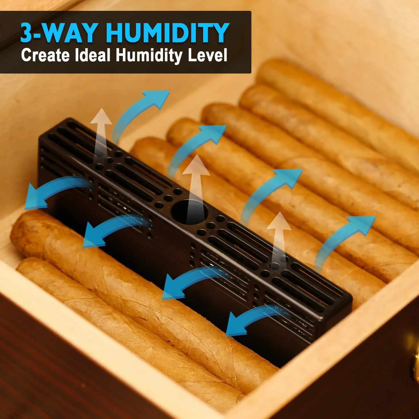 Humidor Nawilżacz Do Cygar 3-drożny System Nawilżania 70% Wilgotności Względnej 1-100 Cygar