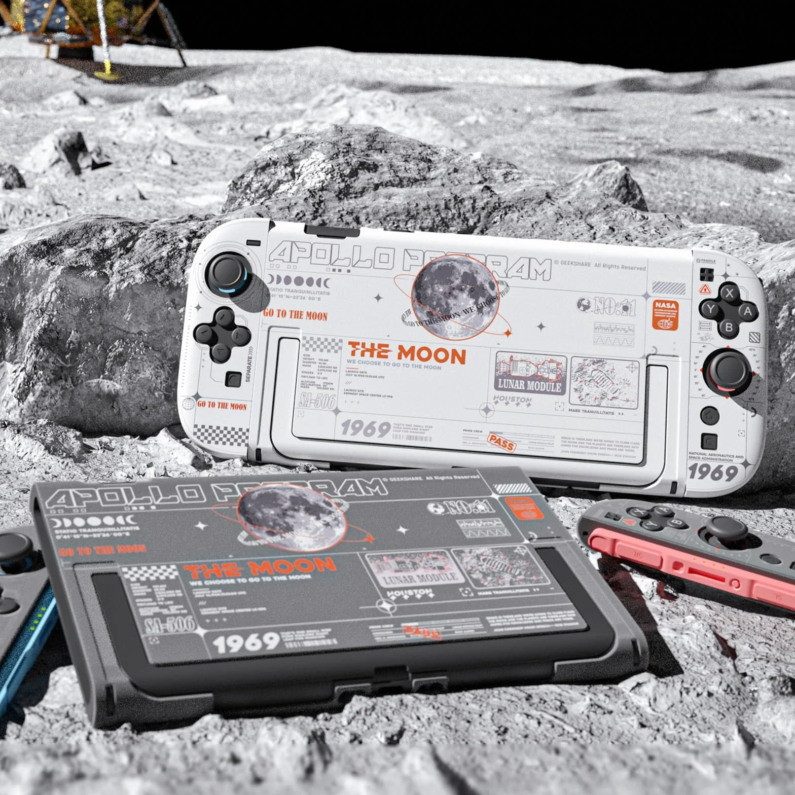 GeekShare Twarde etui kompatybilne z Switch 2 (2025), przezroczysta obudowa ochronna przeciw zarysowaniu kompatybilna z Switch 2 z odpinanym uchwytem JC, The Moon