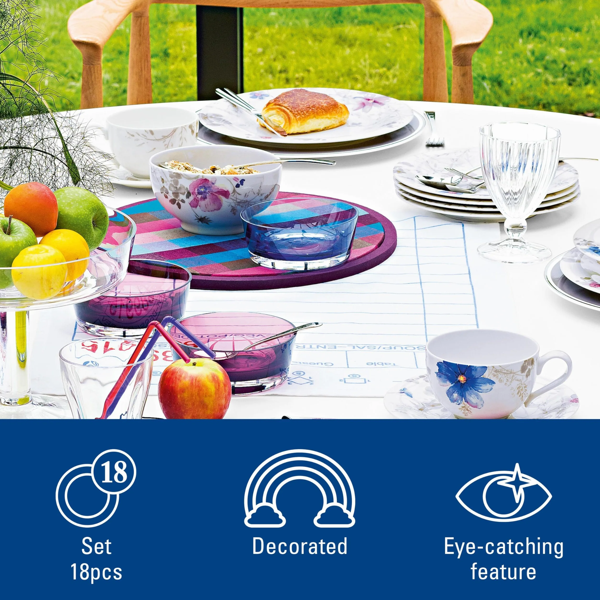 Villeroy & Boch Mariefleur Gris Basic zestaw kawowy 18 elementów Porcelana Premium biały