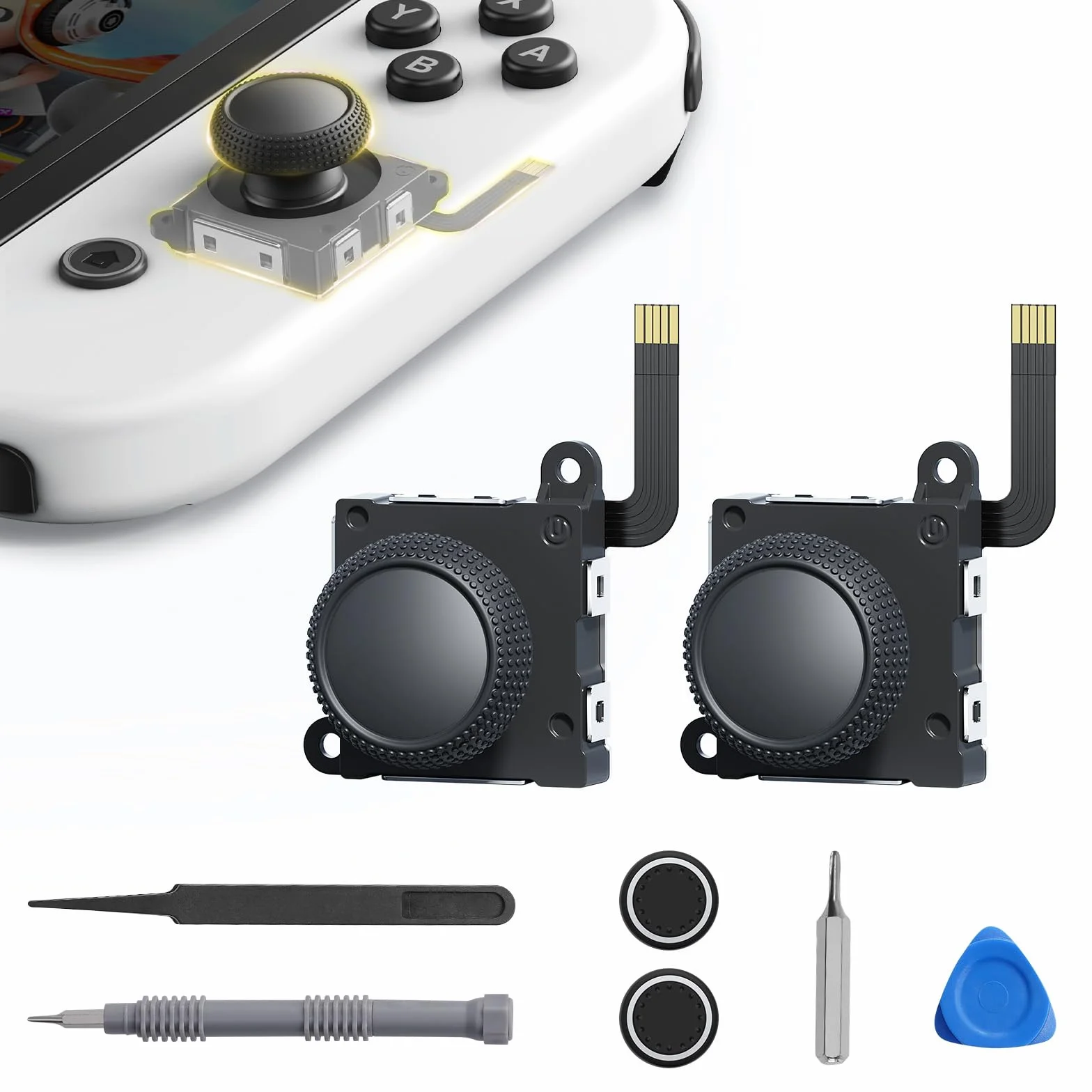 JINGDU Zestaw zastępczy joysticka kompatybilny z przełącznikiem, joystick z efektem Halla, kompatybilny z Switch NS/Switch OLED/Switch Lite, kontroler przełączników, zestaw narzędzi naprawczych, 2 szt