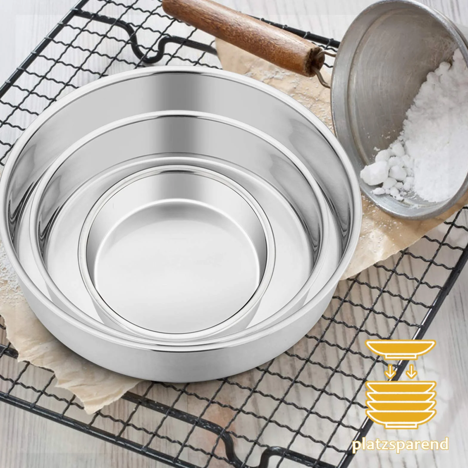 TEAMFAR okrągła forma do pieczenia ciast, zestaw 3 sztuk, ze stali nierdzewnej, Ø 10/16/20 cm, zdrowa, nietoksyczna, polerowana na wysoki połysk, łatwa do czyszczenia, nadaje się do mycia w zmywarce
