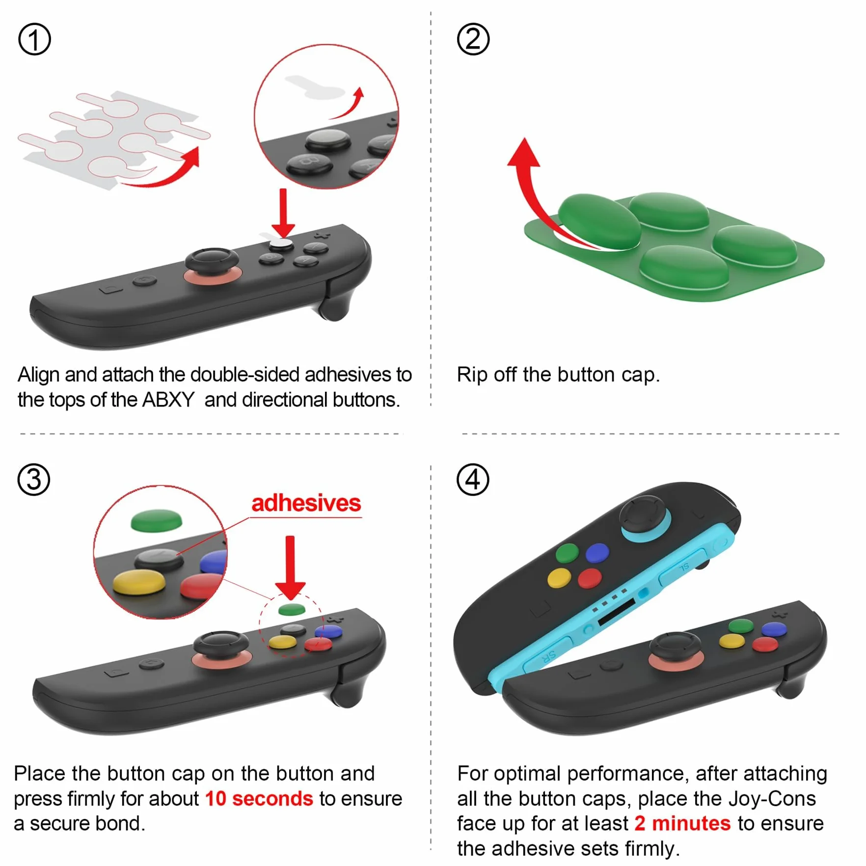 Playvital Osłony Przycisków z Nakładkami Joystick do Switch 2 Joycon,8 Szt. Nakładek na Przyciski & 8 Szt. Nakładek na Drążki Analogowe do Switch 2–Czarno & Biały