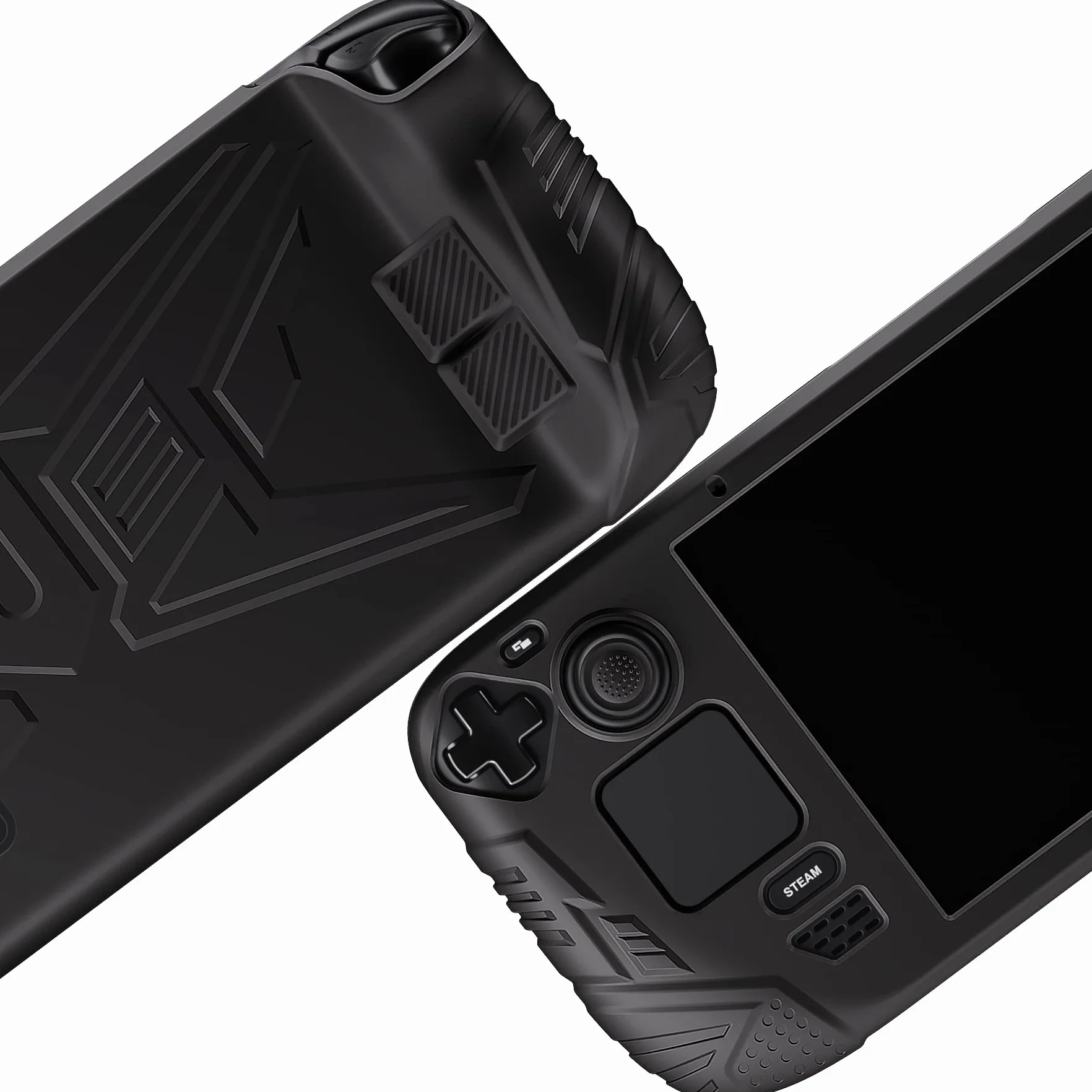 PlayVital Etui Ochronne do Steam Deck LCD,Miękkie Silikonowe Ochronne na Konstrukcja Tylnego Przyciski do Steam Deck LCD,Skóry Etui i Nakładkami Joysticka-Czarne(Armor Series)