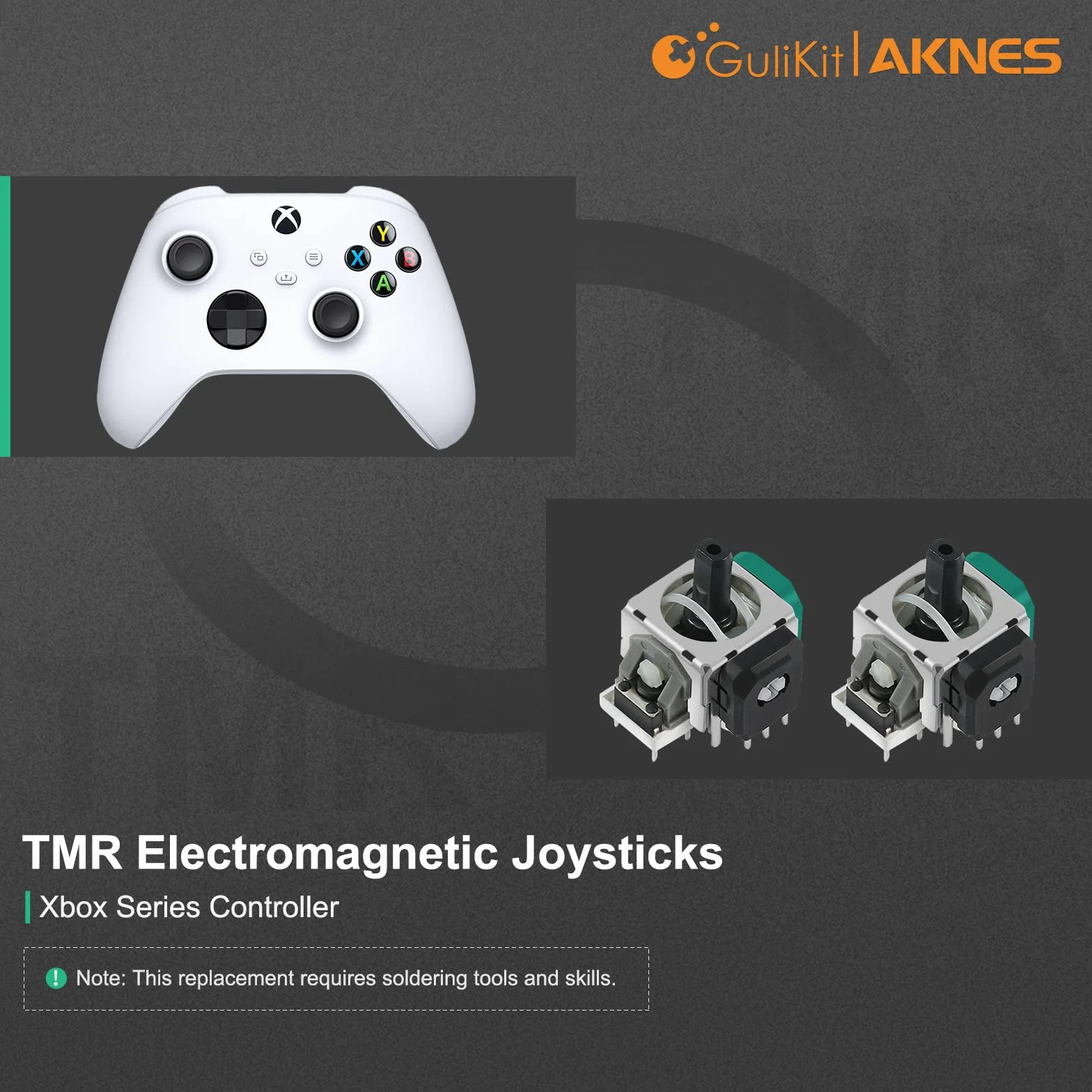 AKNES GuliKit TMR Elektromagnetyczne Joysticki do Kontrolera Xbox Series X/S, Akcesoria do wymiany drążków do Kontrolera Xbox Series X/S, Nasadki na kciuki w zestawie