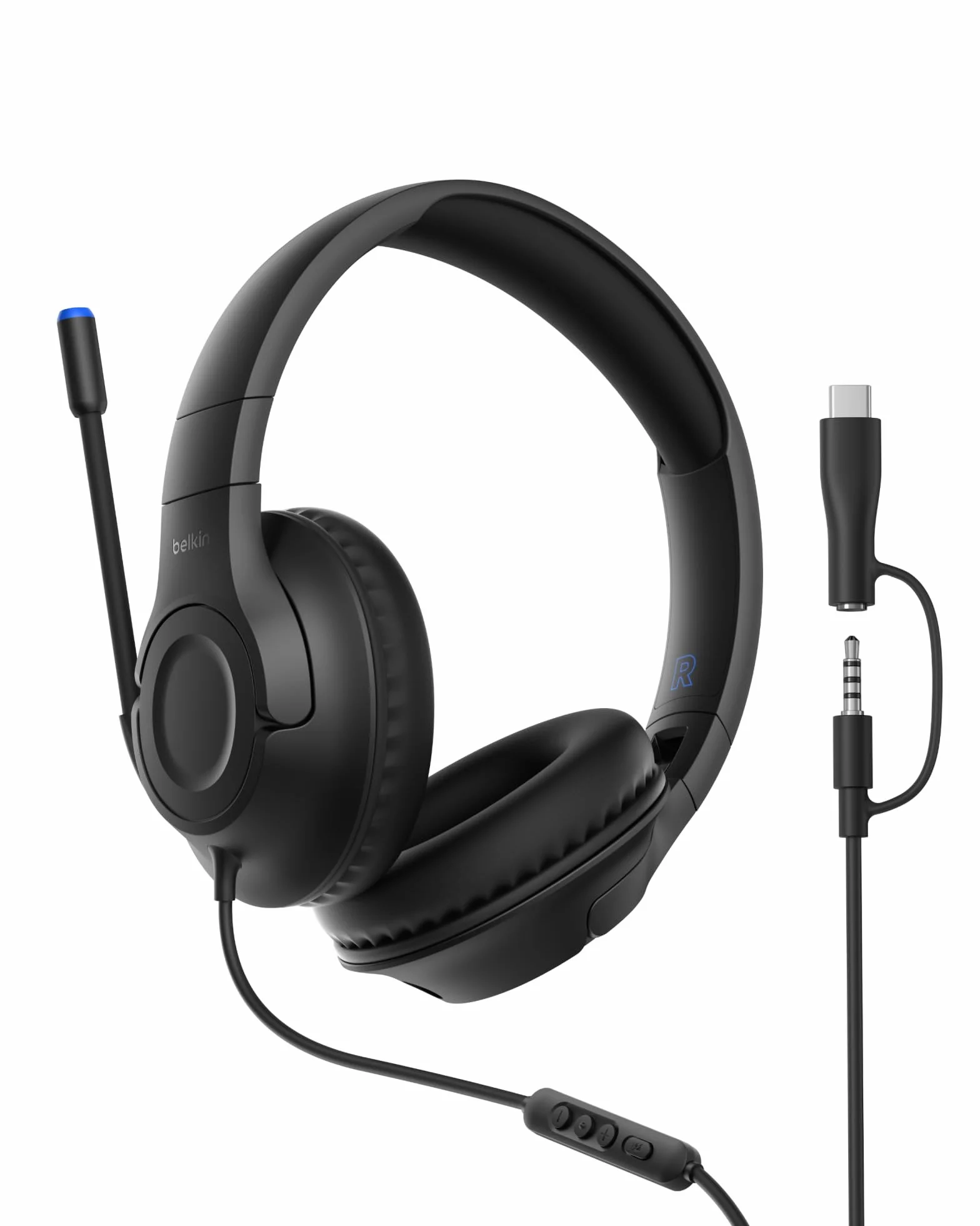 Belkin Gaming Inspire przewodowe słuchawki nauszne dla dzieci, przejściówka USB-C, mikrofon na wysięgniku, ograniczenie głośności 85 dB, zgodność z Nintendo Switch 2, idealne do podróży – czarne