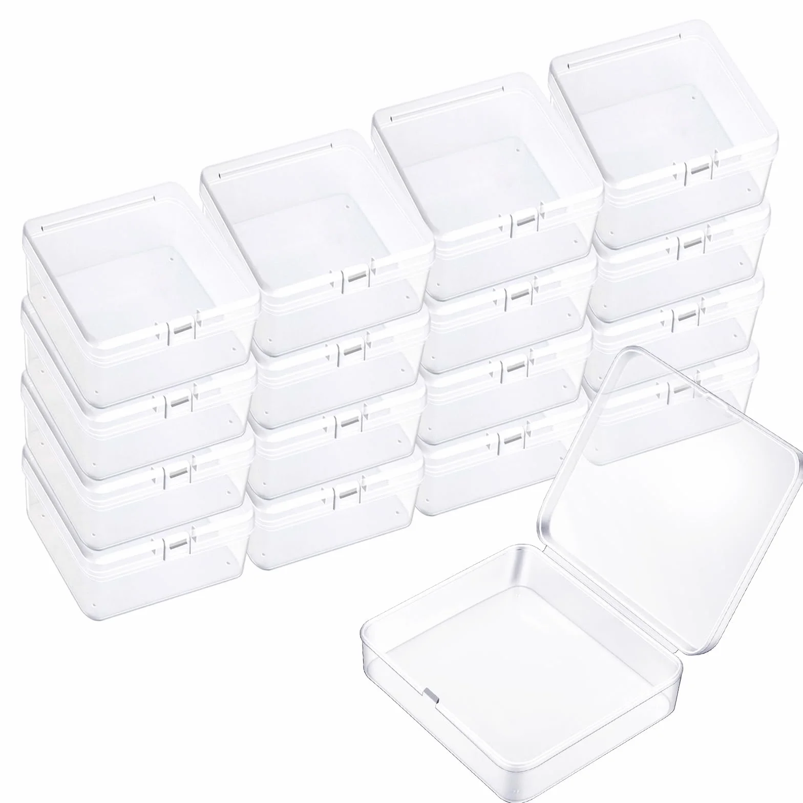 35 sztuk pudełek do przechowywania z pokrywką, małe pudełko, 5,5 x 5,5 x 2 cm, plastikowe pudełko, przezroczyste, z tworzywa sztucznego, puste mini pudełko do przechowywania małych pereł, biżuterii