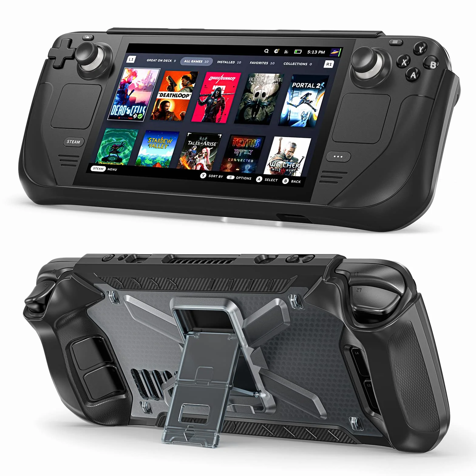 Miimall Etui kompatybilne z Steam i Deck, ochronne dla Steam Deck OLED, ze stojakiem i paskiem na ramię, miękki silikon, odporne na wstrząsy, ultracienkie, antypoślizgowe
