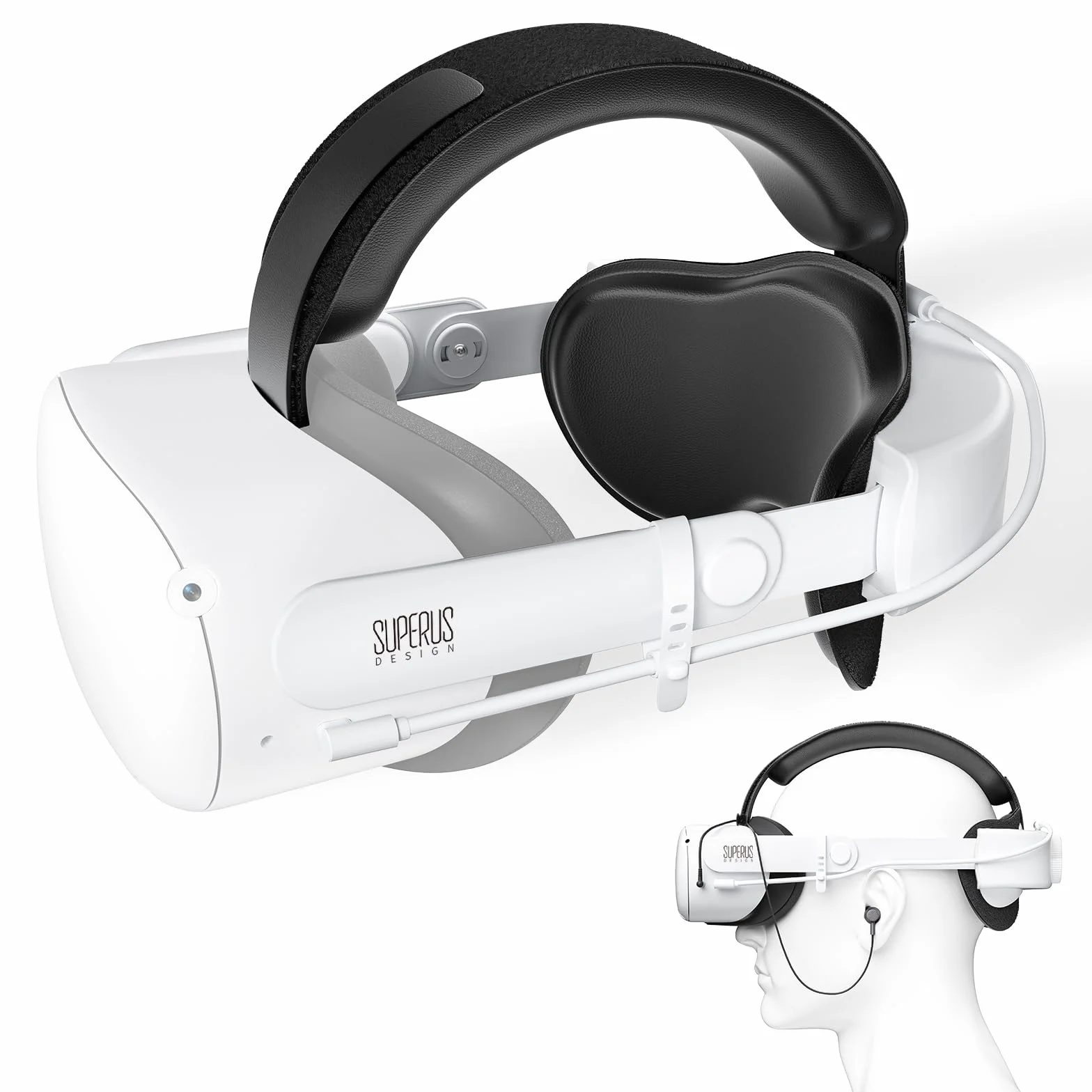 SUPERUS Regulowany Pasek na Głowę Baterii dla Quest 2 ze Słuchawkami, Akcesoria Zastępcze do Meta/Oculus Quest 2