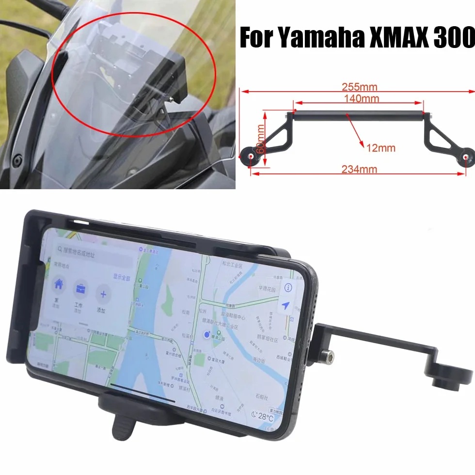 HYRAM Motocykl przedni stojak na telefon uchwyt na telefon Smartphone nawigacja GPS uchwyt pasuje do Yamaha XMAX300 X MAX XMAX 300 125 250 400 Mocowania kierownicy (Size : C)